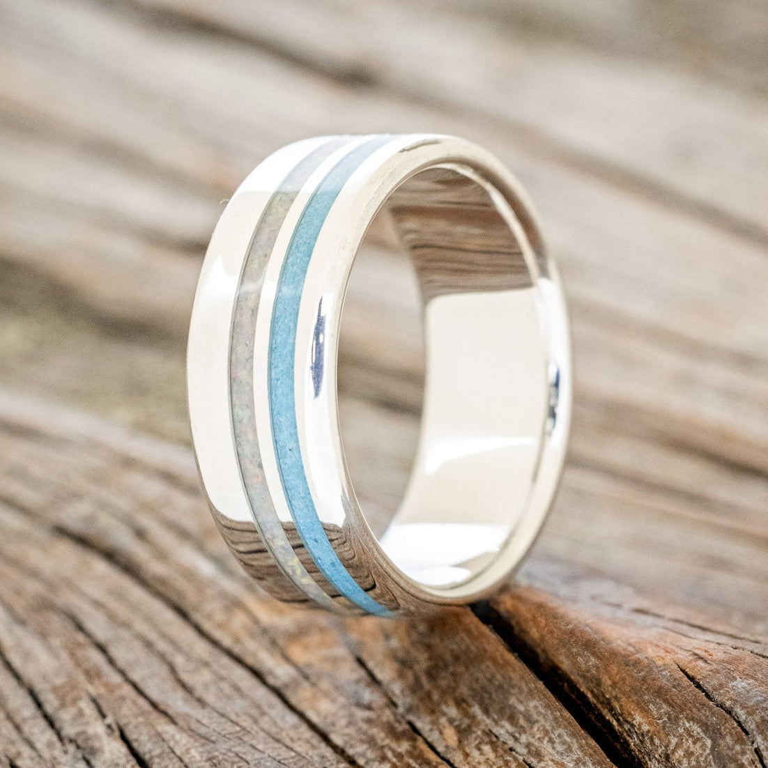 "COSMO" - TURQUOISE & FIRE AND ICE OPAL WEDDING RING-7