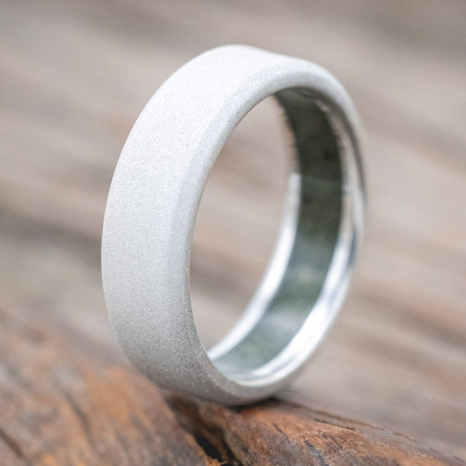 CRUSHED MOSS AGATE LINED WEDDING BAND WITH A SANDBLASTED FINISH-Staghead Designs