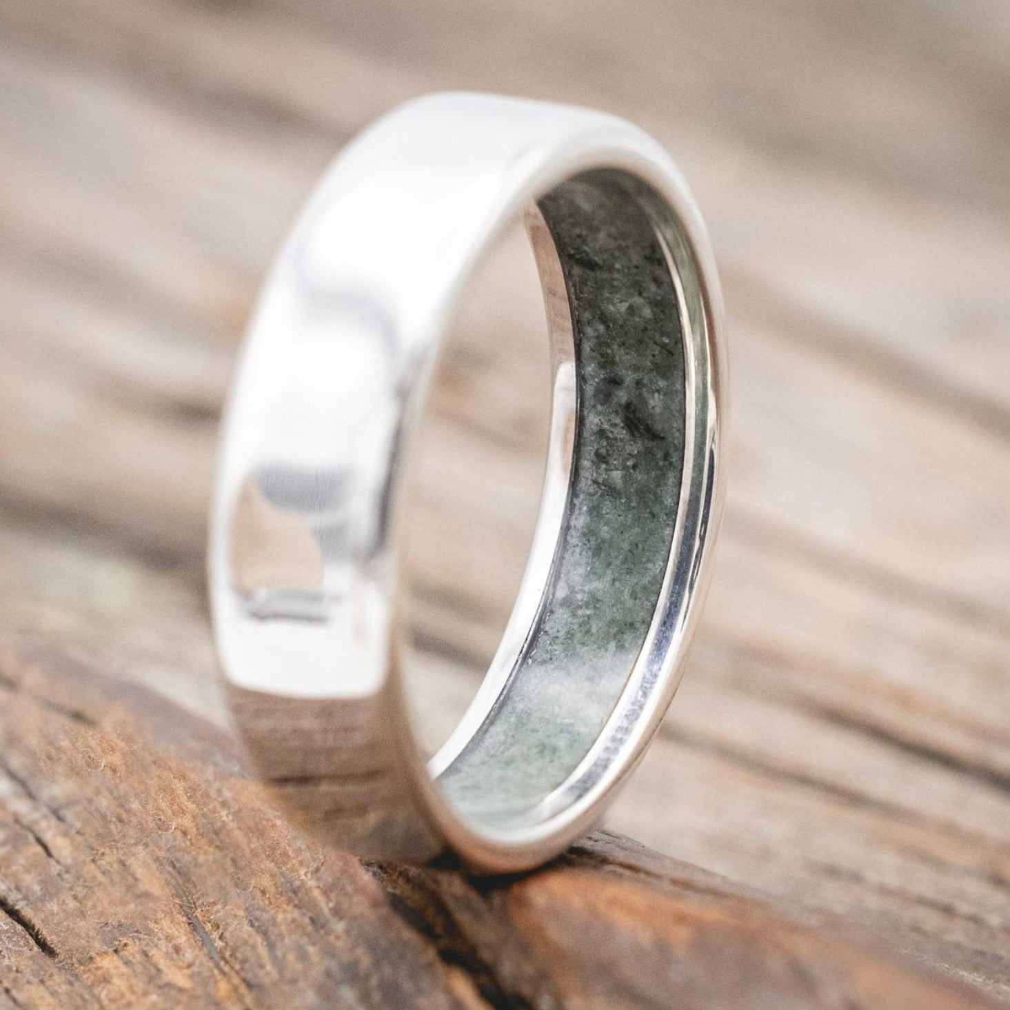 CRUSHED MOSS AGATE LINED WEDDING BAND-Staghead Designs