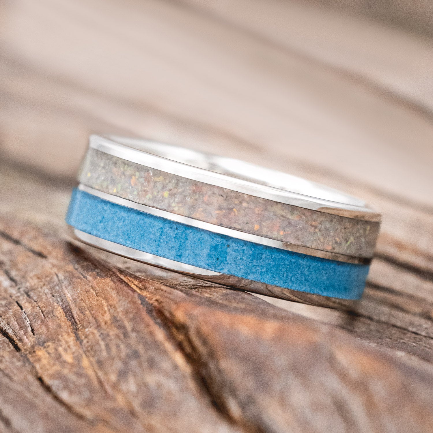 "DYAD" - FIRE AND ICE OPAL & TURQUOISE WEDDING BAND-Staghead Designs