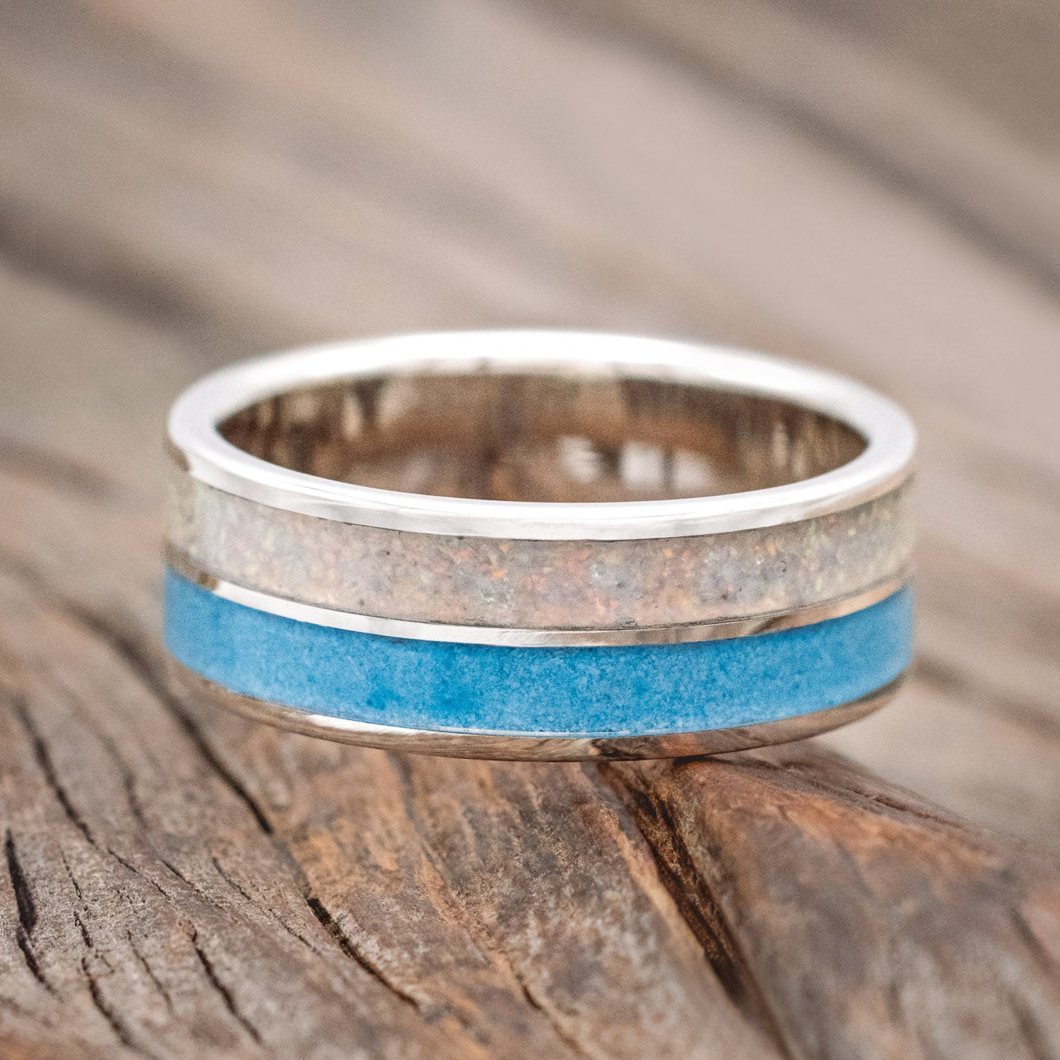 "DYAD" - FIRE AND ICE OPAL & TURQUOISE WEDDING BAND-Staghead Designs