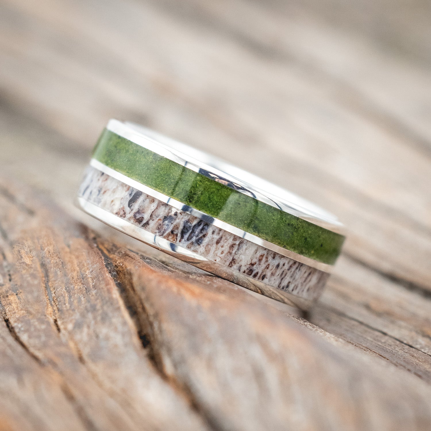 "DYAD" - MOSS & ANTLER WEDDING BAND-Staghead Designs