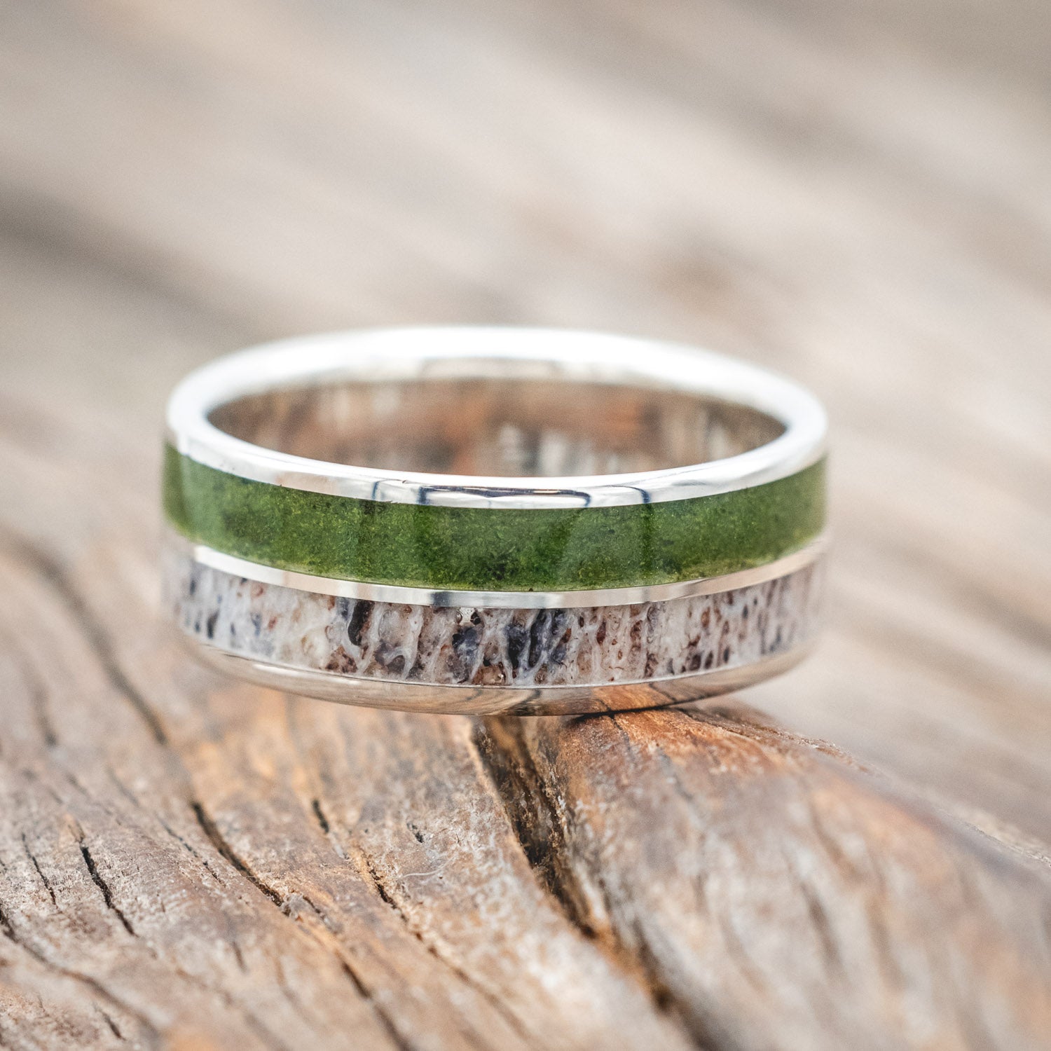 "DYAD" - MOSS & ANTLER WEDDING BAND-Staghead Designs