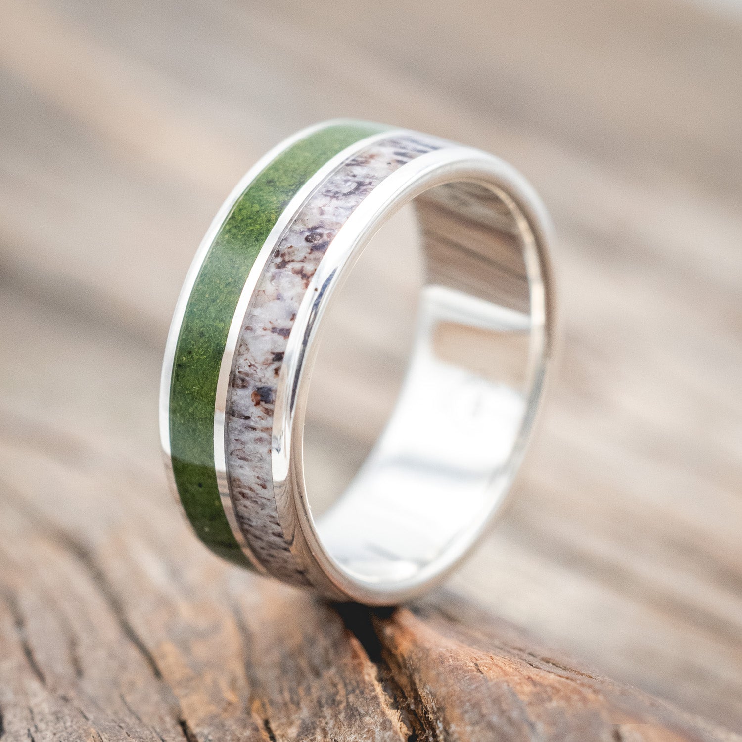 "DYAD" - MOSS & ANTLER WEDDING BAND-Staghead Designs