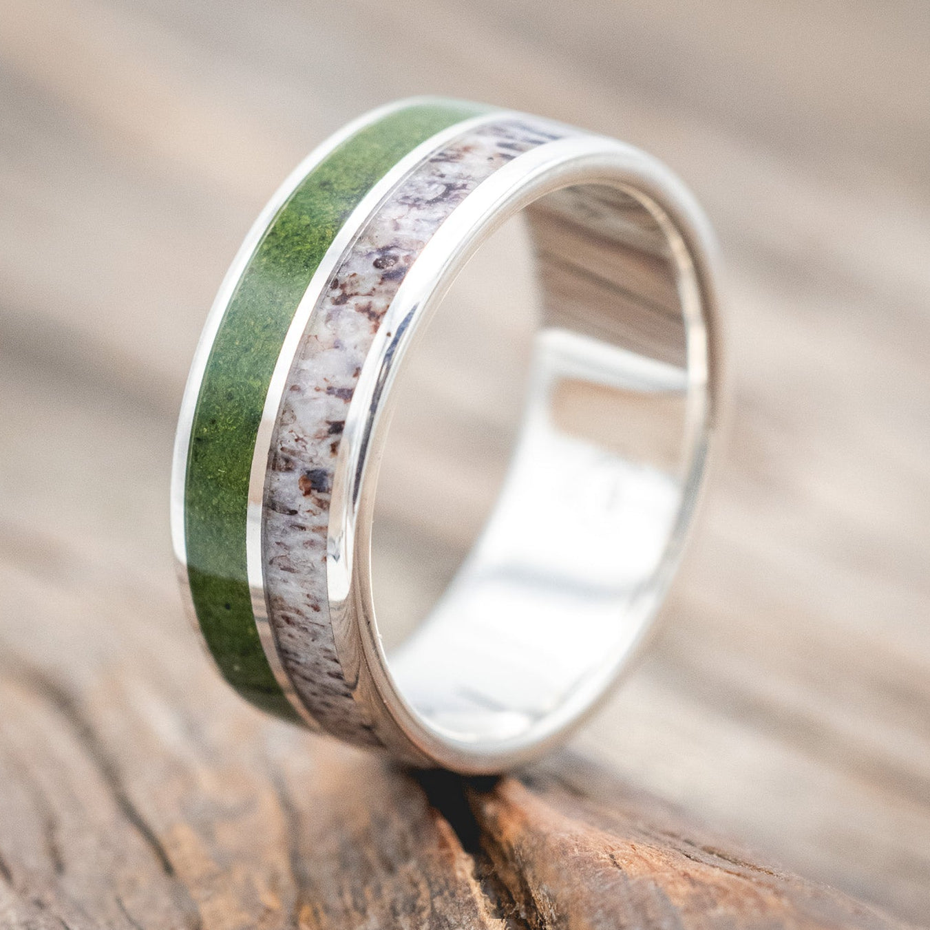 "DYAD" - MOSS & ANTLER WEDDING BAND-Staghead Designs