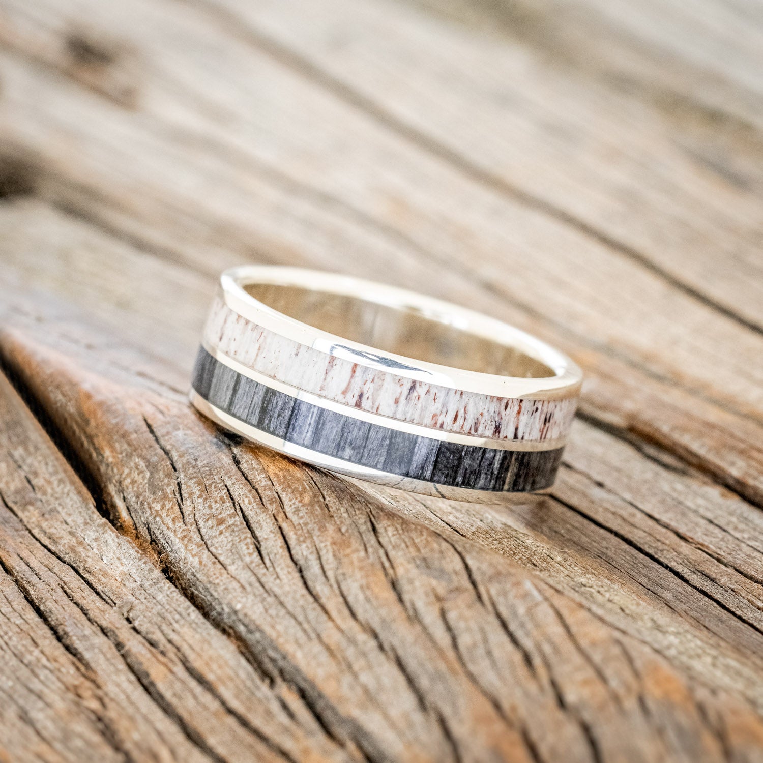 "DYAD" - GREY BIRCH WOOD & ANTLER WEDDING BAND-14