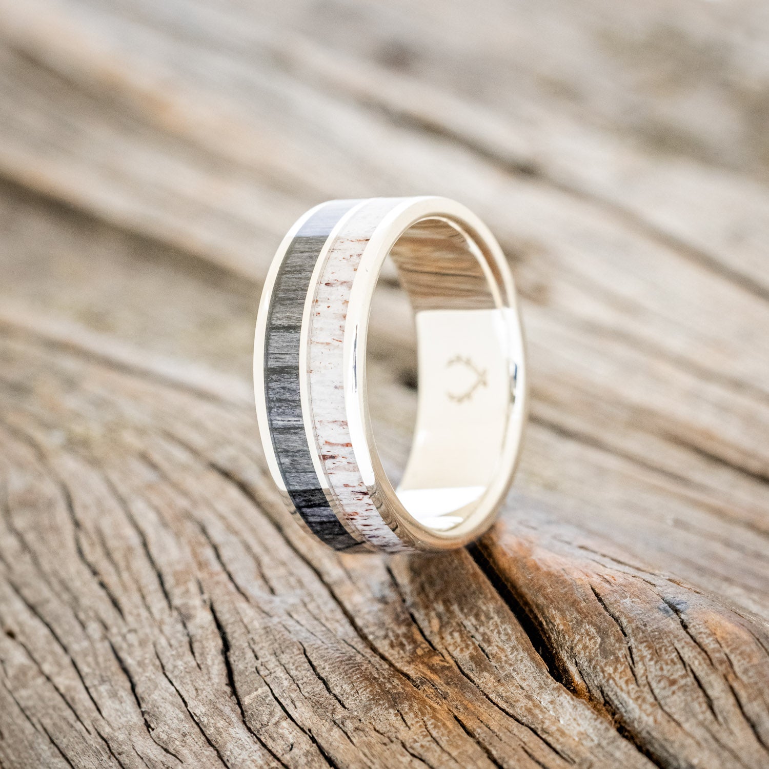 "DYAD" - GREY BIRCH WOOD & ANTLER WEDDING BAND-13