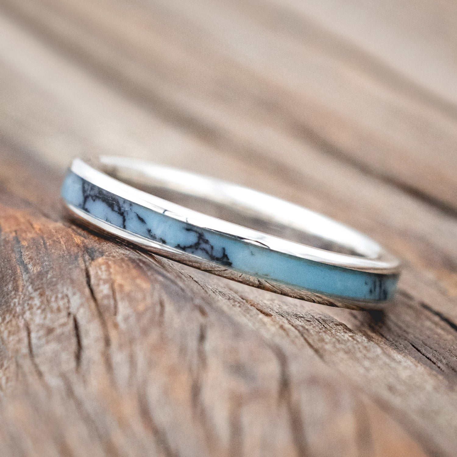 "Eterna" - wedding band featuring turquoise & black matrix TruStone inlay.