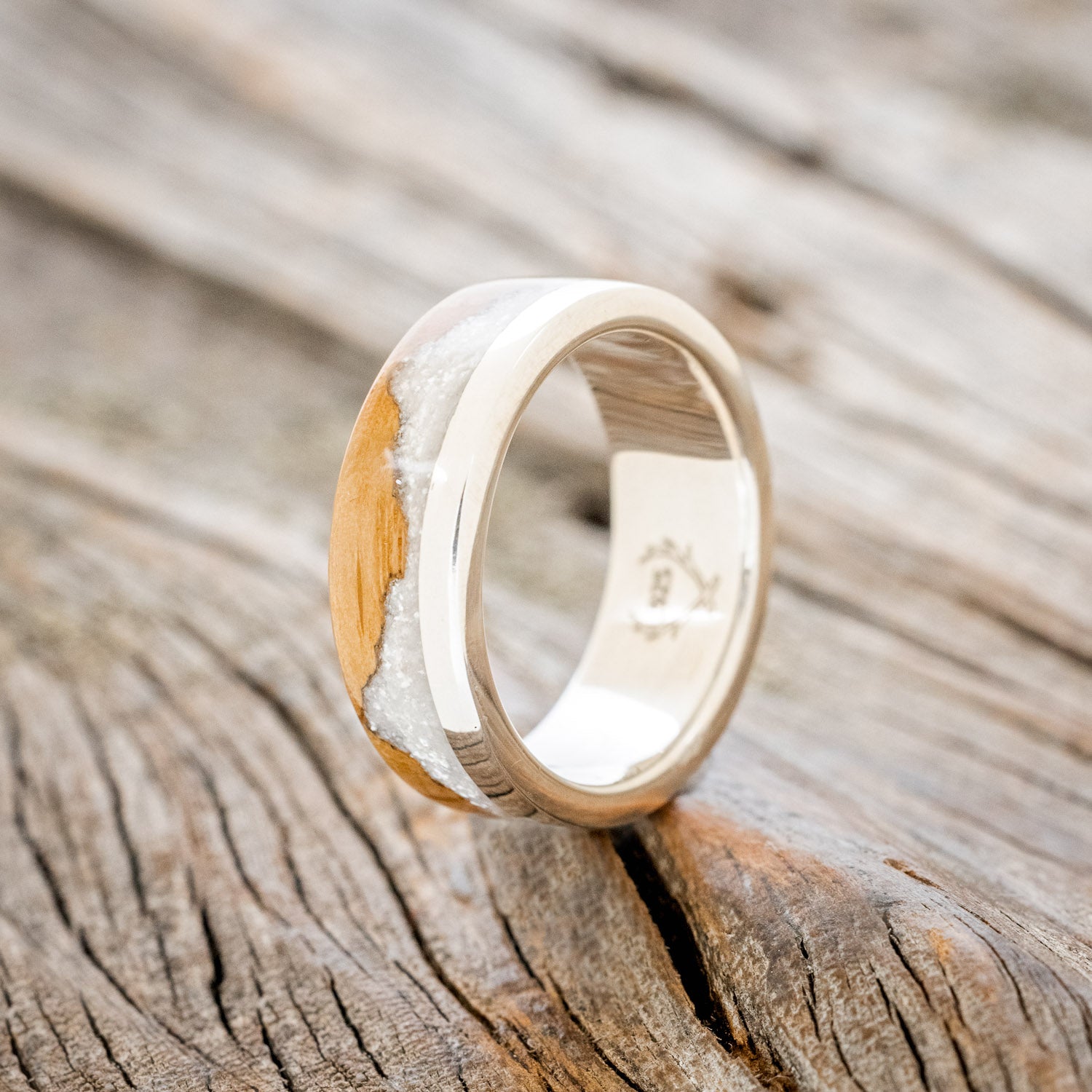 "EZRA" - WHISKEY BARREL OAK WITH DIAMOND DUST WEDDING RING-10
