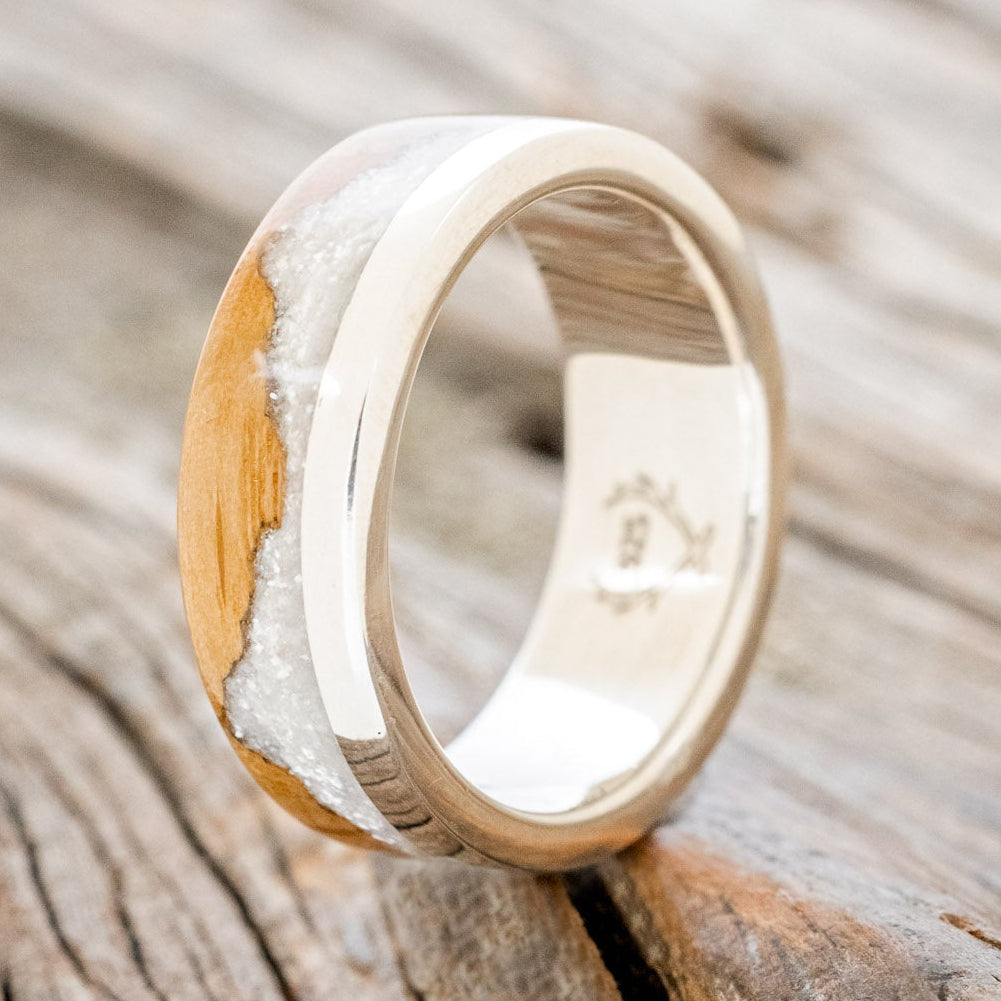 "EZRA" - WHISKEY BARREL OAK WITH DIAMOND DUST WEDDING RING-10