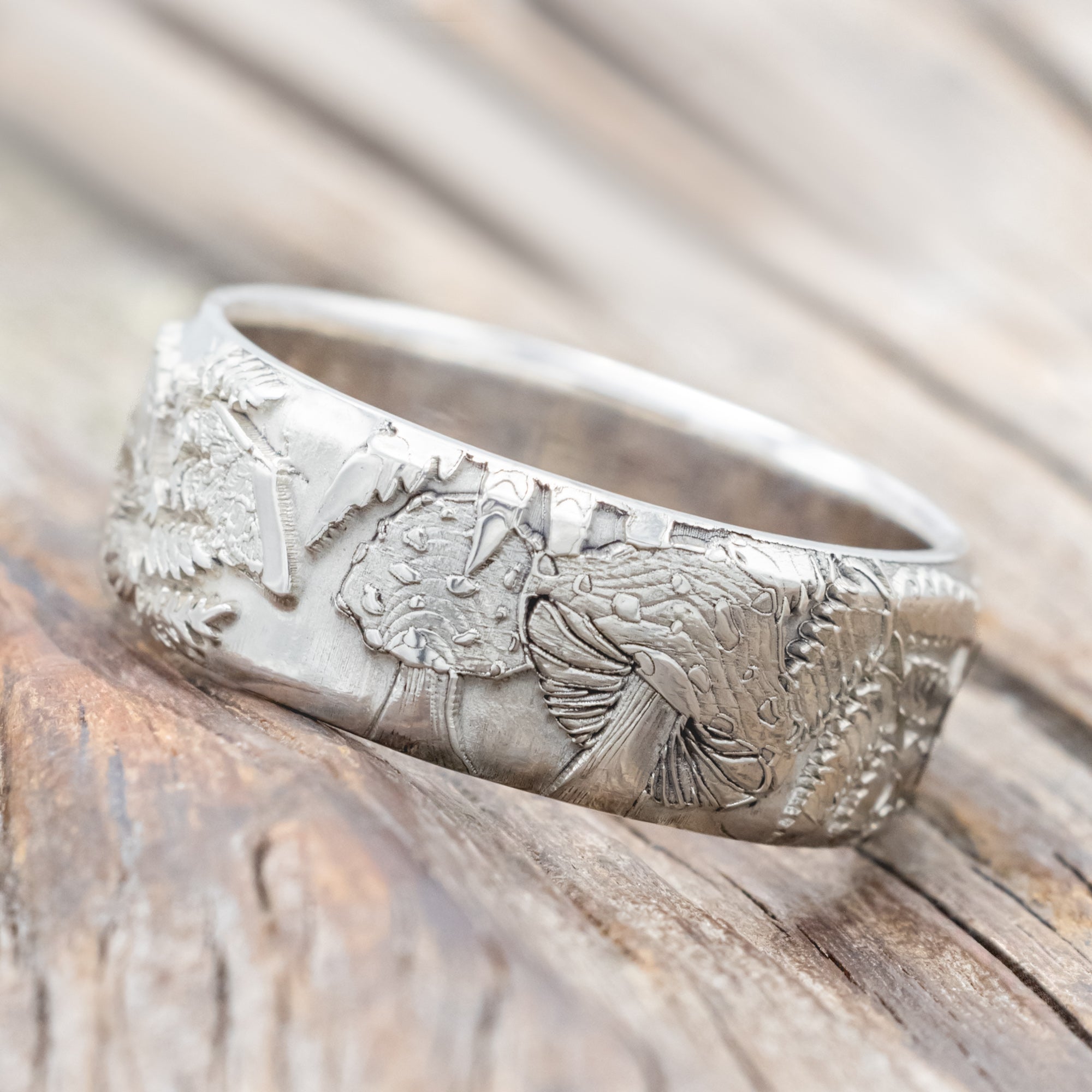 "FOREST" - 3D ENGRAVED MUSHROOM-INSPIRED WEDDING BAND-Staghead Designs