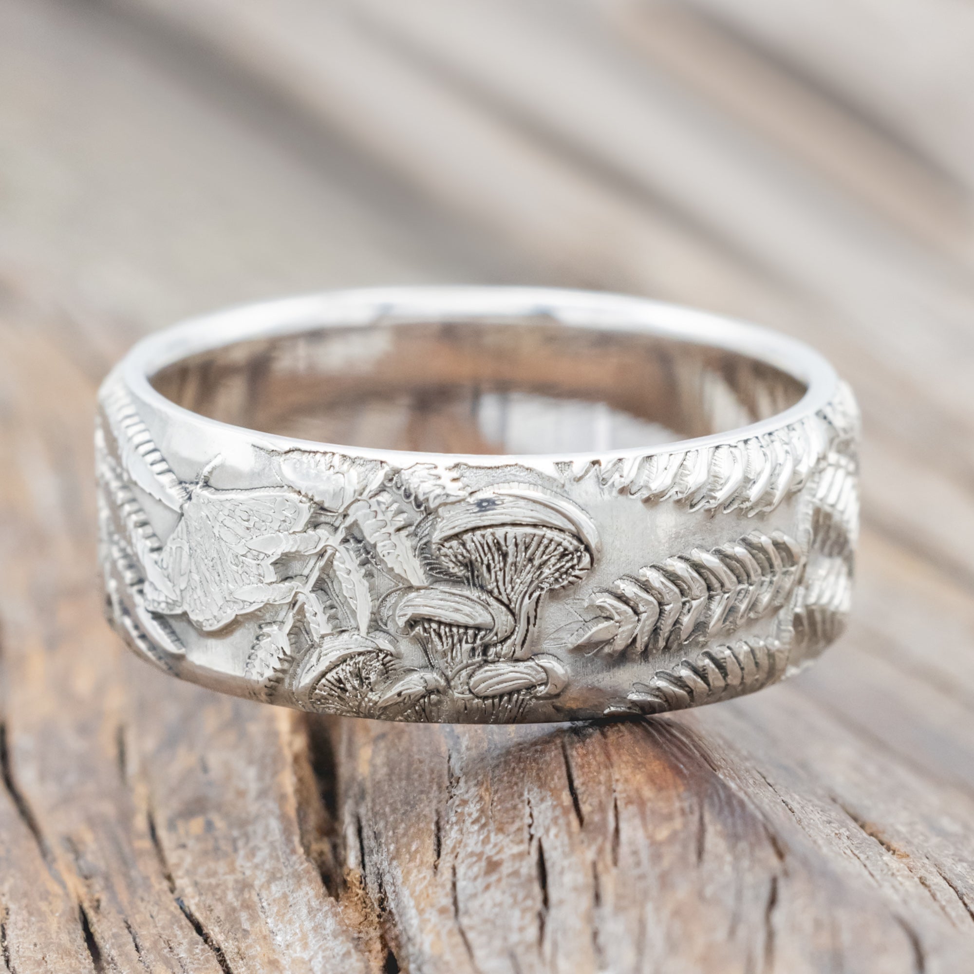 "FOREST" - 3D ENGRAVED MUSHROOM-INSPIRED WEDDING BAND-Staghead Designs