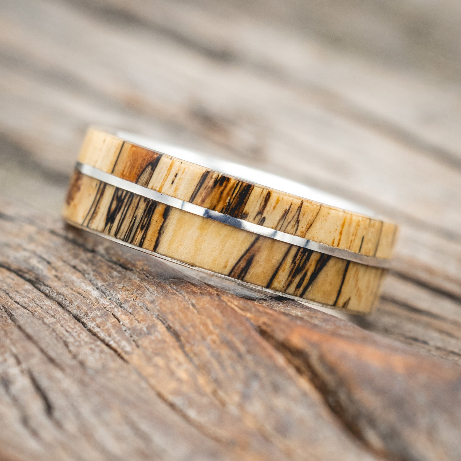 "GOLDEN" - SPALTED MAPLE WOOD WEDDING BAND-Staghead Designs