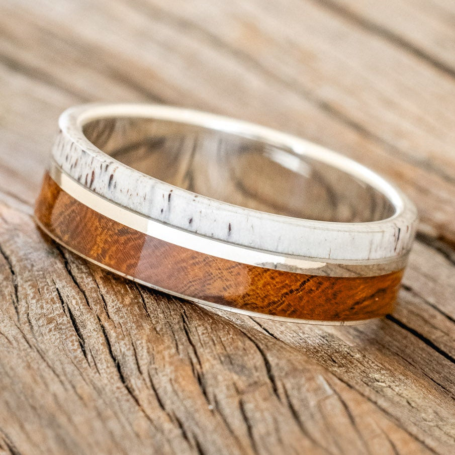 "Golden" - Ironwood, Antler & 14K Gold Inlay Wedding Band-Staghead Designs