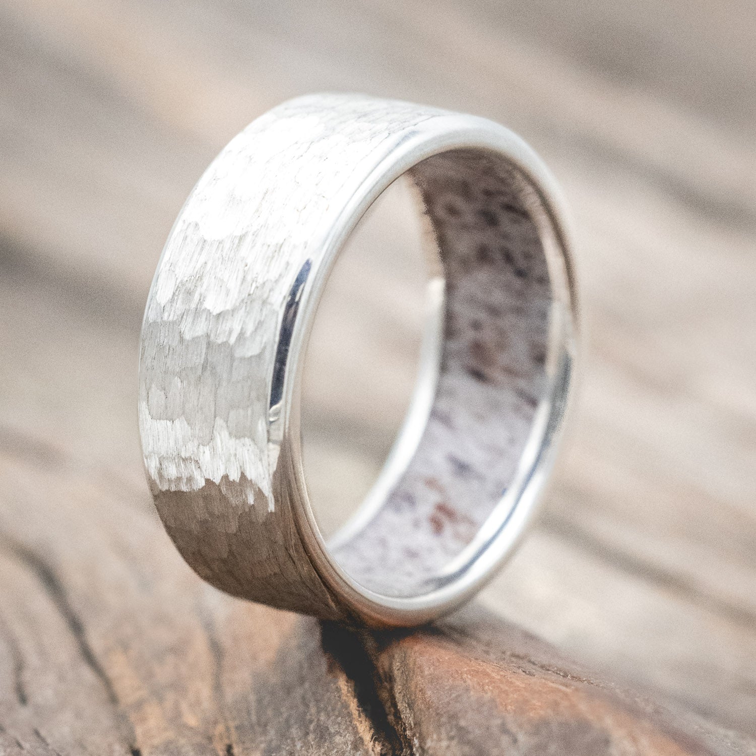 HAMMERED ANTLER LINED WEDDING RING-Staghead Designs