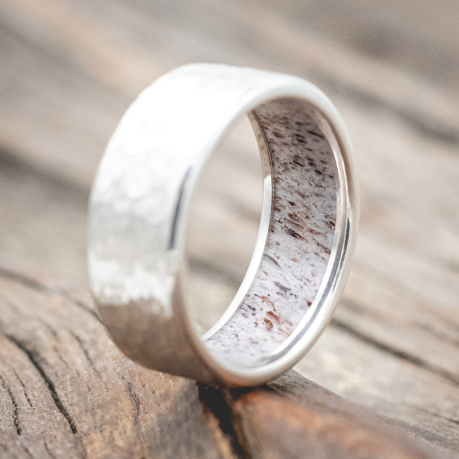 HAMMERED ANTLER LINED WEDDING RING-Staghead Designs
