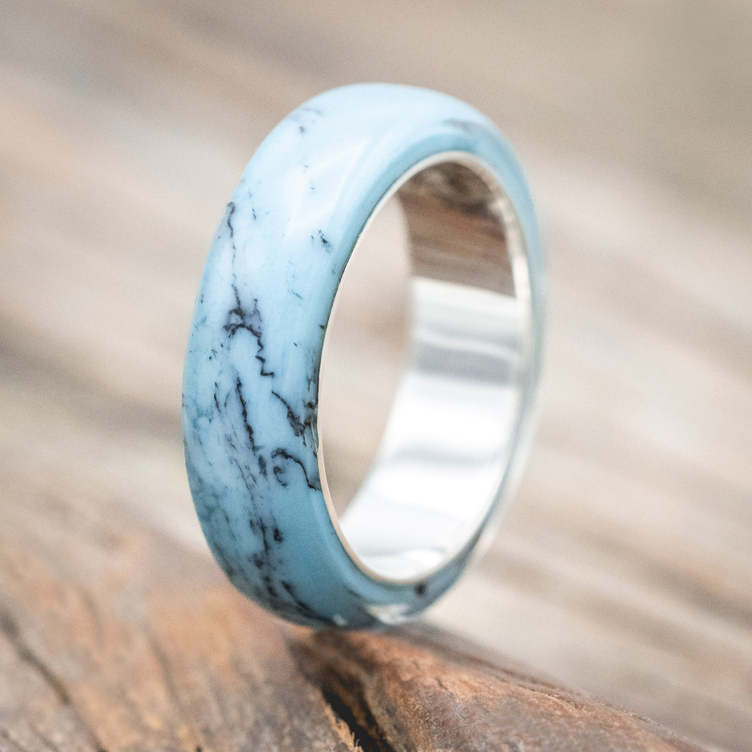 "HAVEN" - TURQUOISE & BLACK MATRIX TRUSTONE WEDDING BAND-Staghead Designs