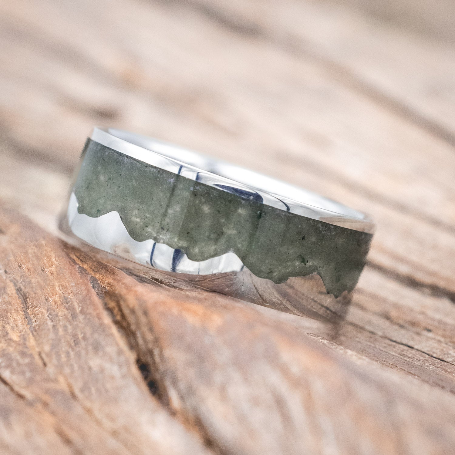 "HELIOS" - CRUSHED MOSS AGATE MOUNTAIN RANGE WEDDING BAND-Staghead Designs