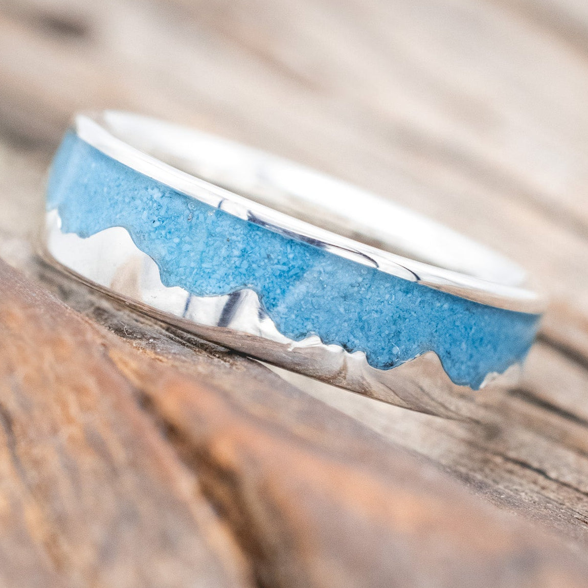 "HELIOS" - MOUNTAIN RANGE WEDDING BAND WITH TURQUOISE-Staghead Designs