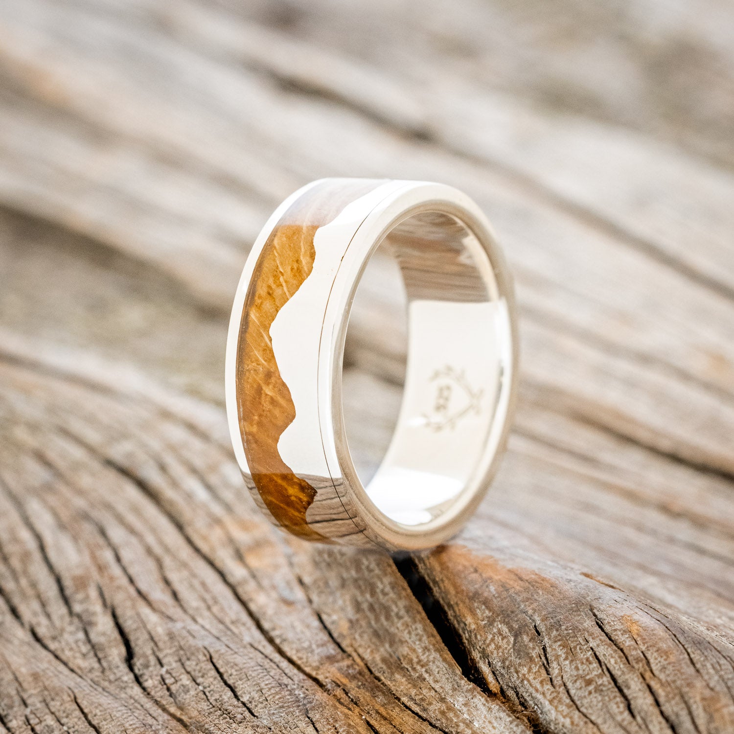 "HELIOS" - WHISKEY BARREL OAK & SILVER MOUNTAIN RANGE WEDDING BAND-13