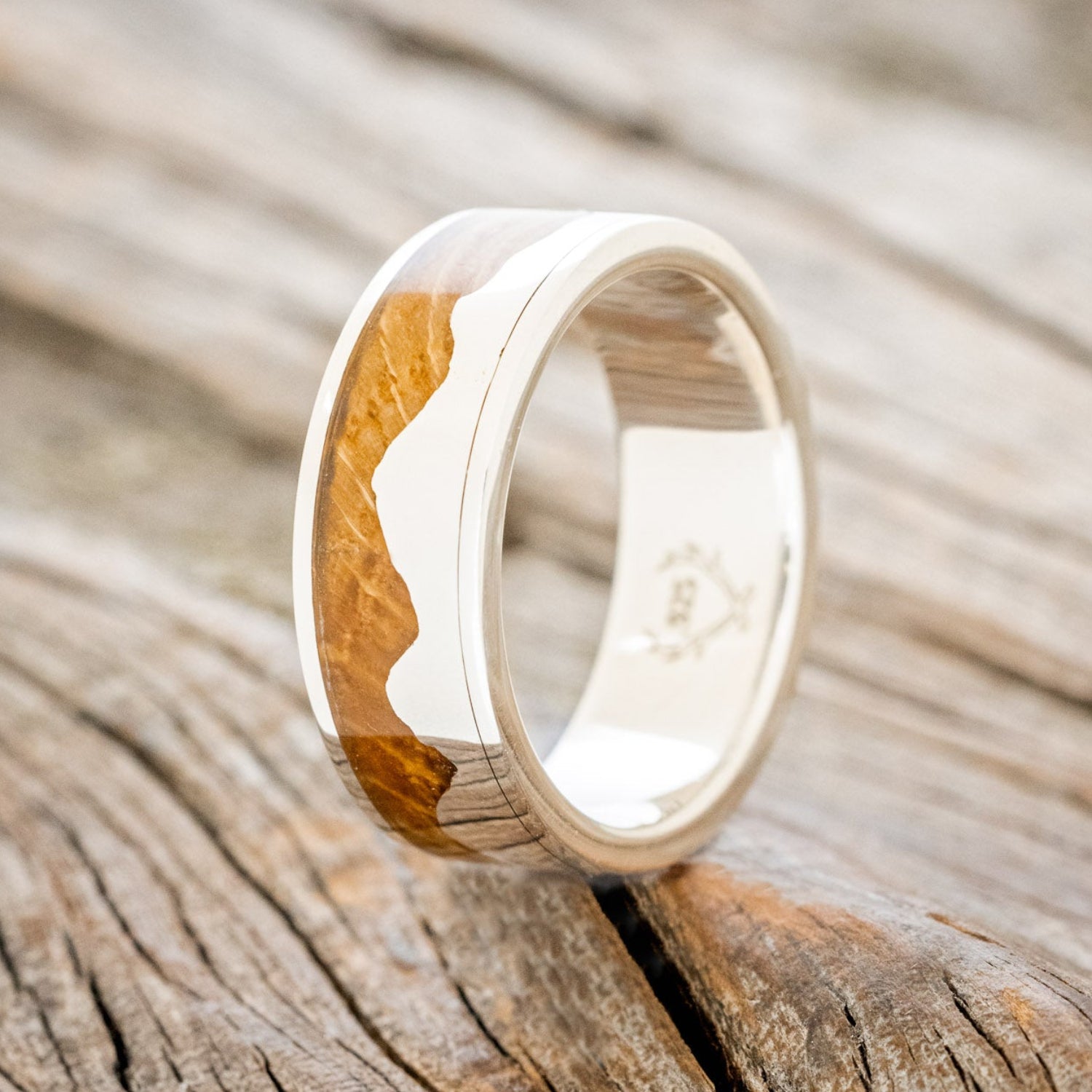 "HELIOS" - WHISKEY BARREL OAK & SILVER MOUNTAIN RANGE WEDDING BAND-13
