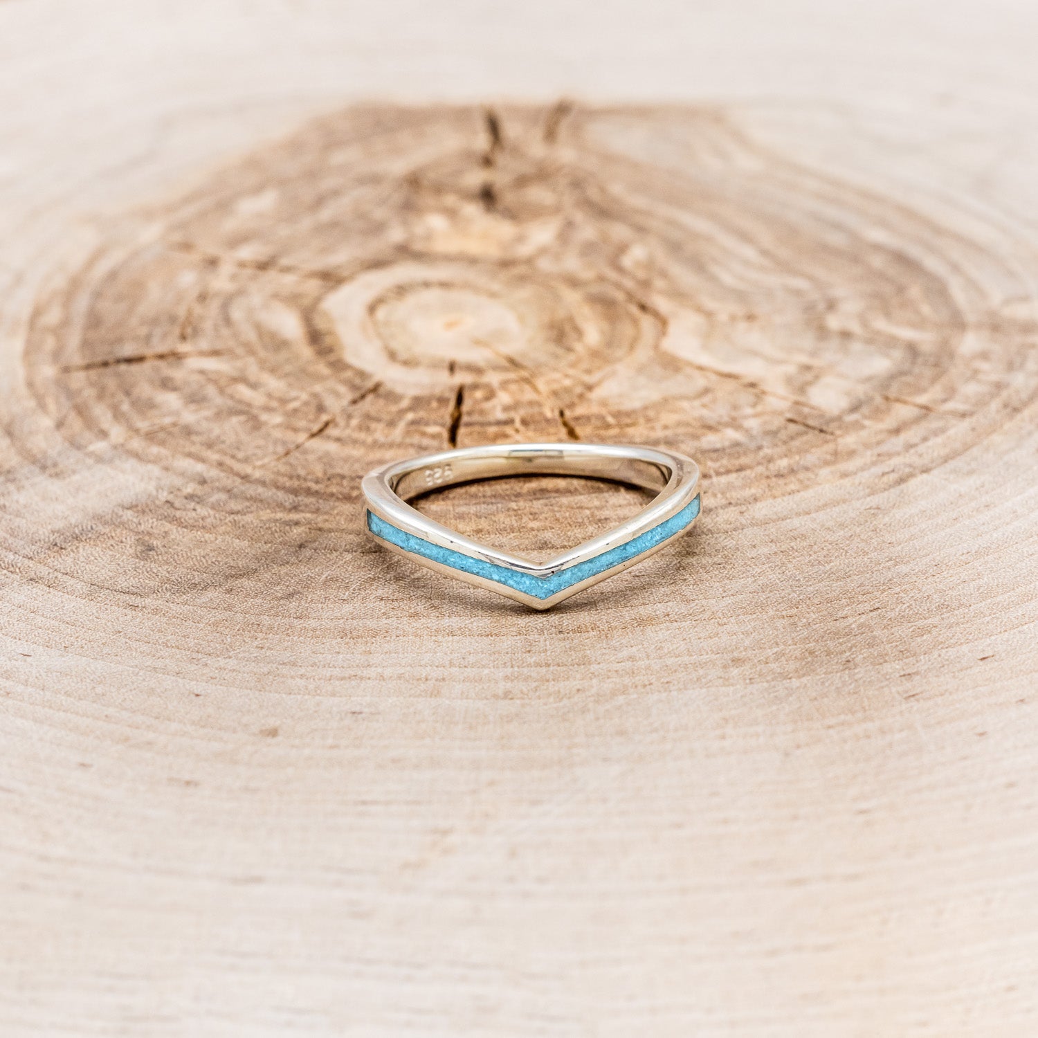 "KIDA" - V-SHAPE STACKING WEDDING BAND WITH TURQUOISE INLAY-21