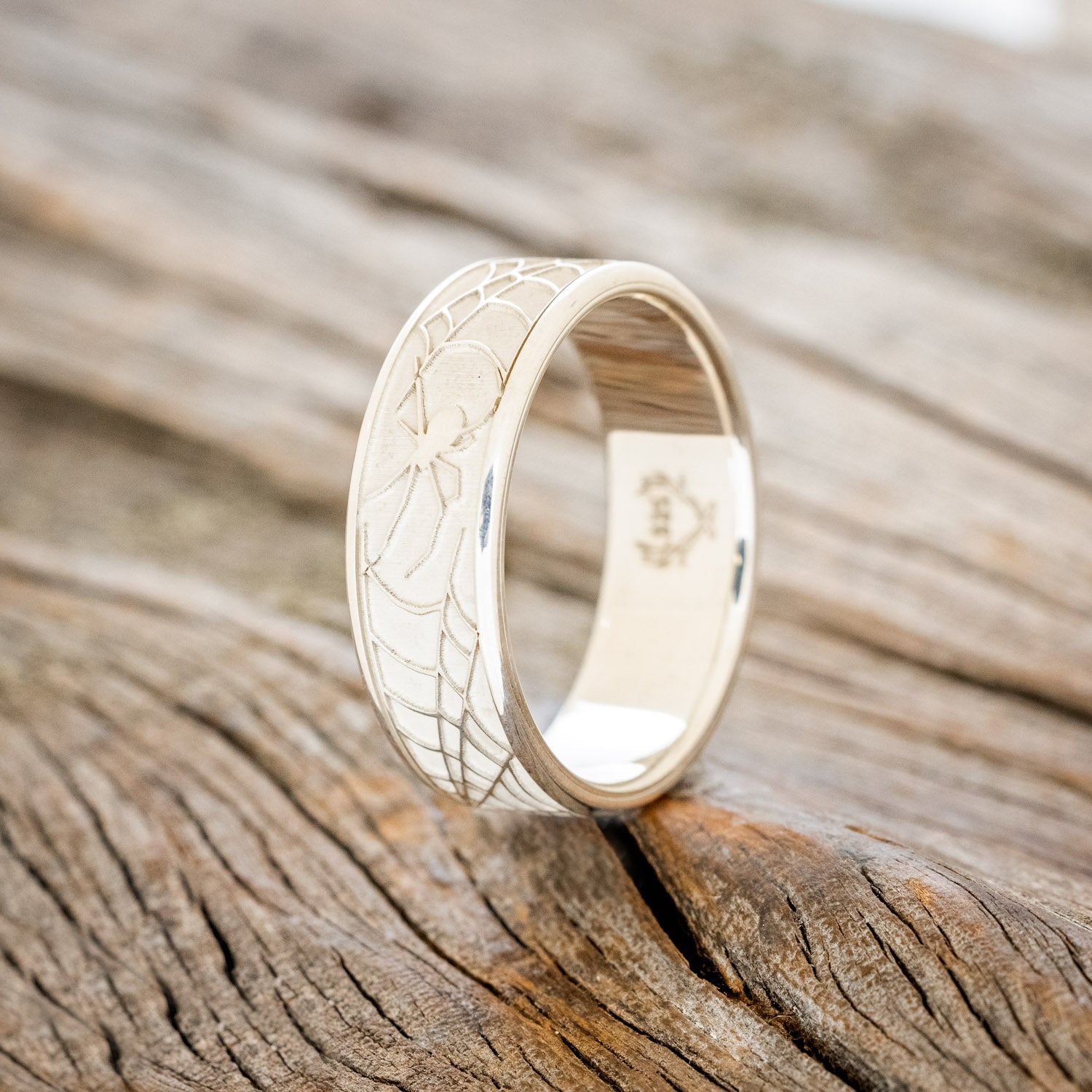 "LEGACY" - CHANNEL EMBOSSED SPIDER & WEB WEDDING BAND-9