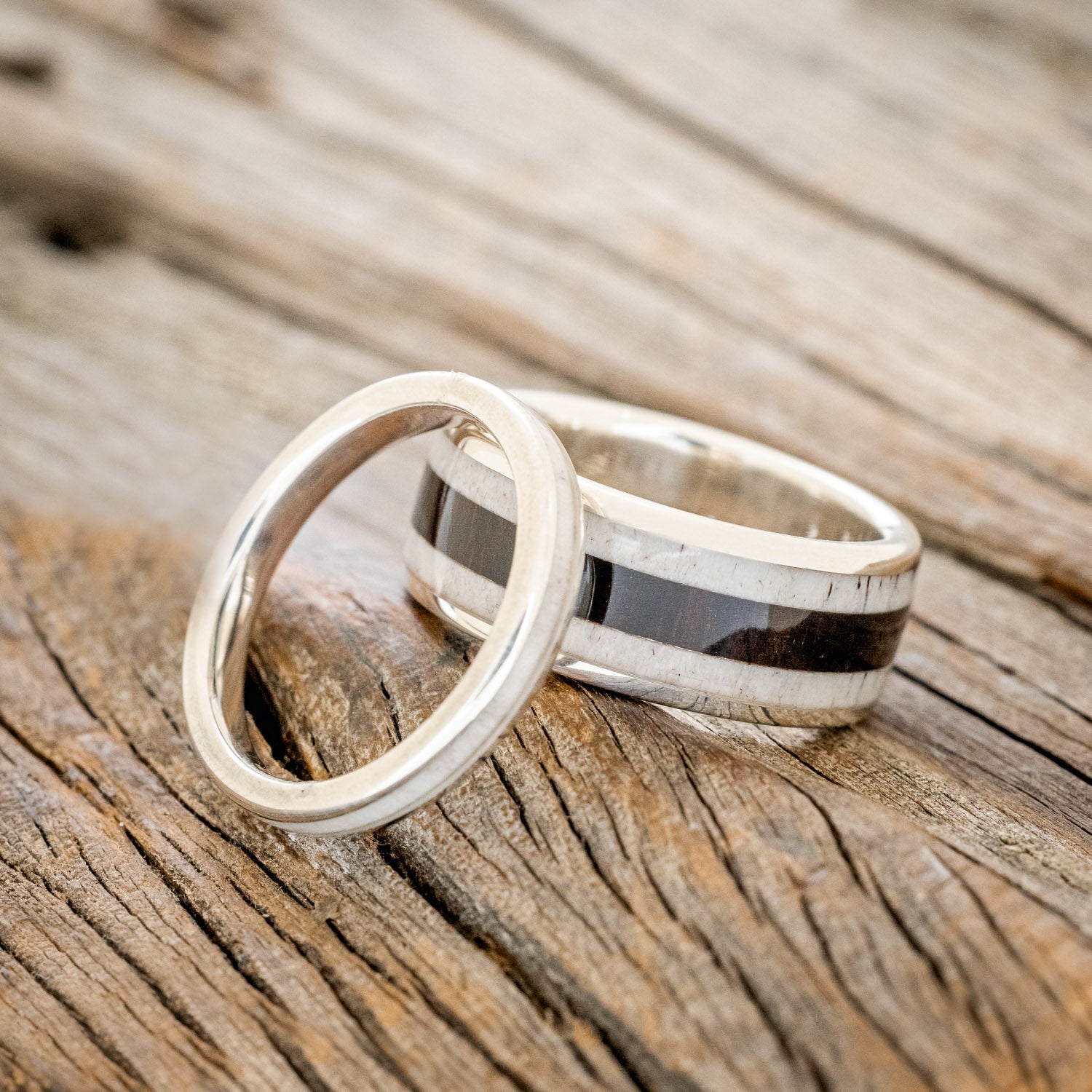 "RAINIER" - MATCHING SET OF ANTLER & IRONWOOD WEDDING BANDS-8