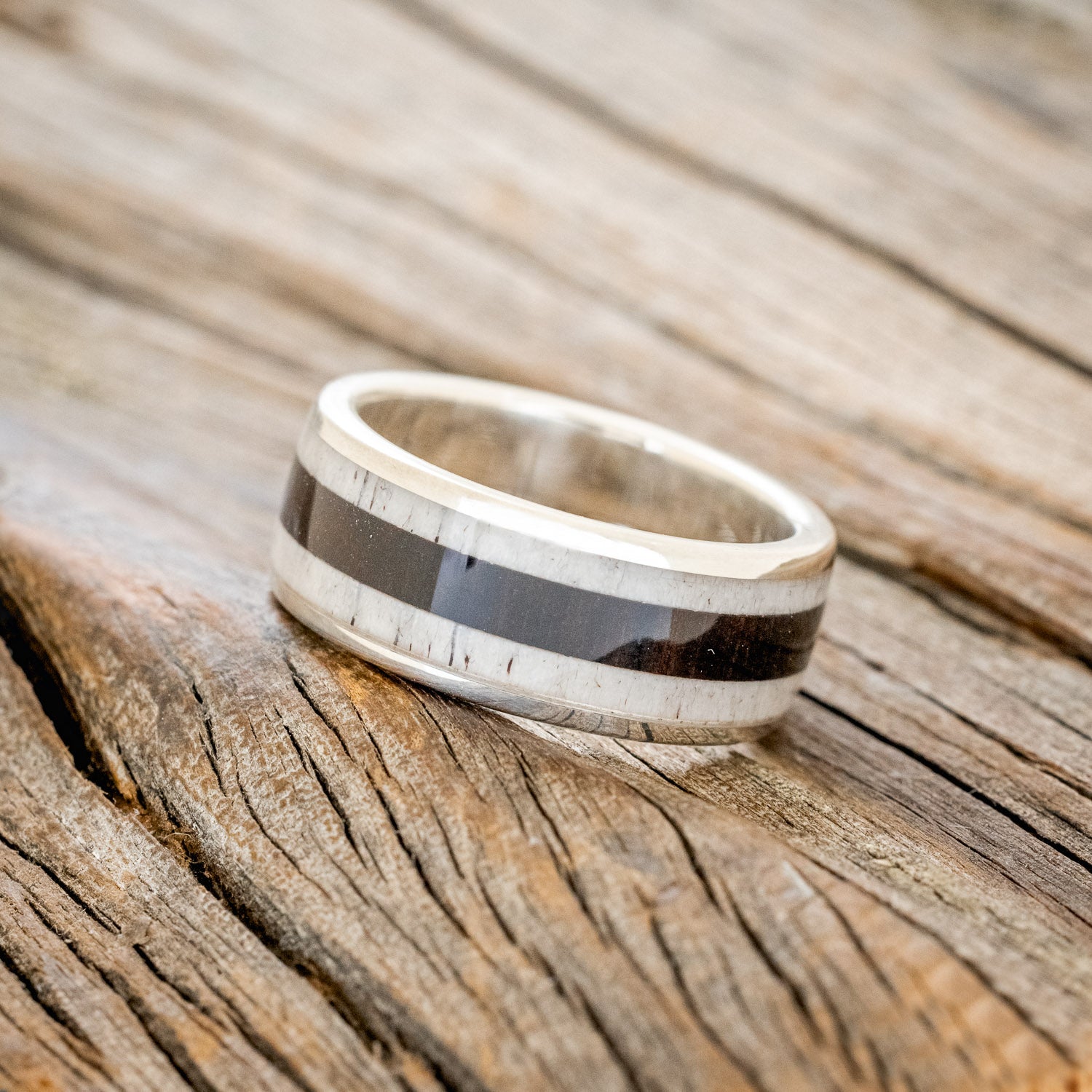 "RAINIER" - MATCHING SET OF ANTLER & IRONWOOD WEDDING BANDS-10