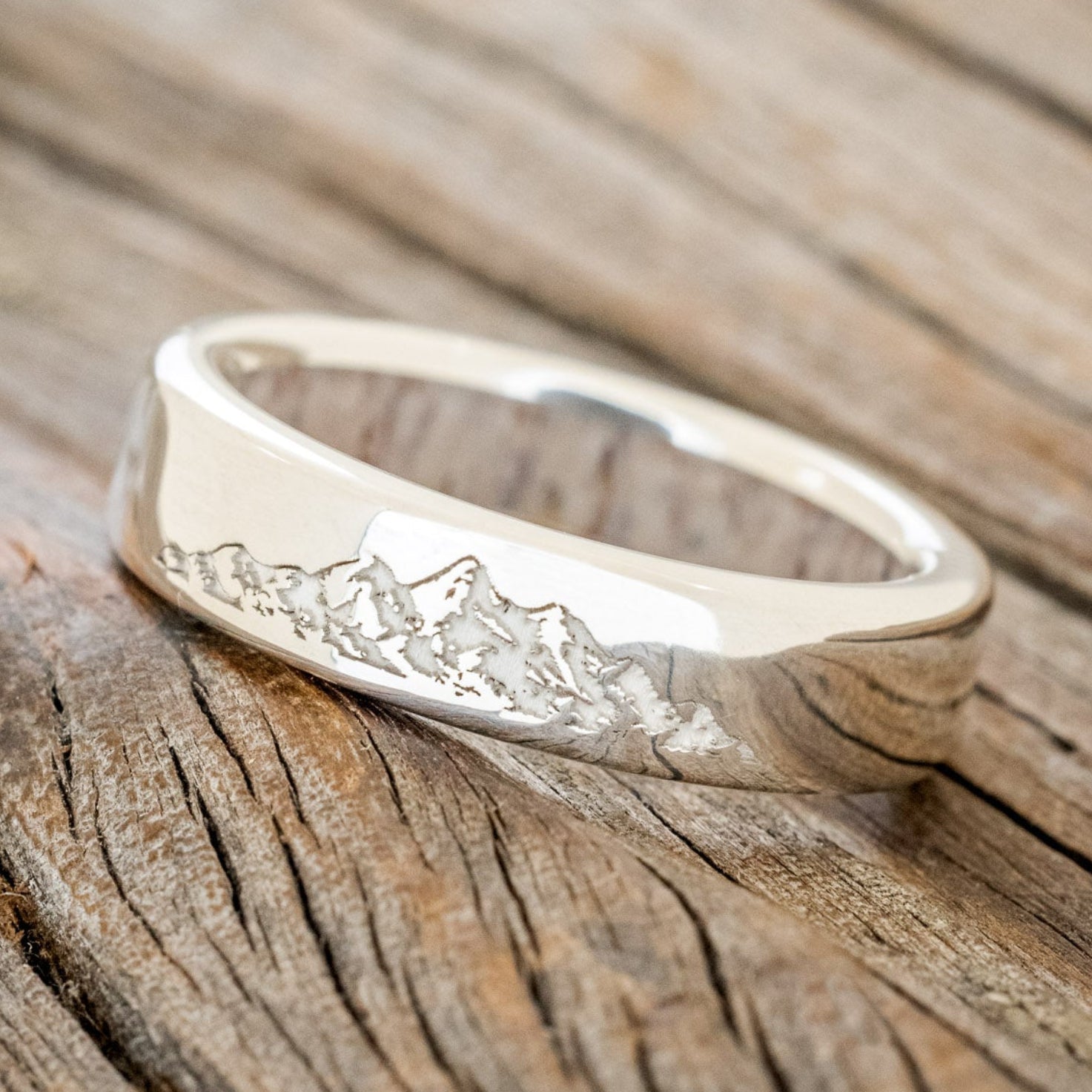 MOUNTAIN ENGRAVED WEDDING BAND WITH LINING-Staghead Designs