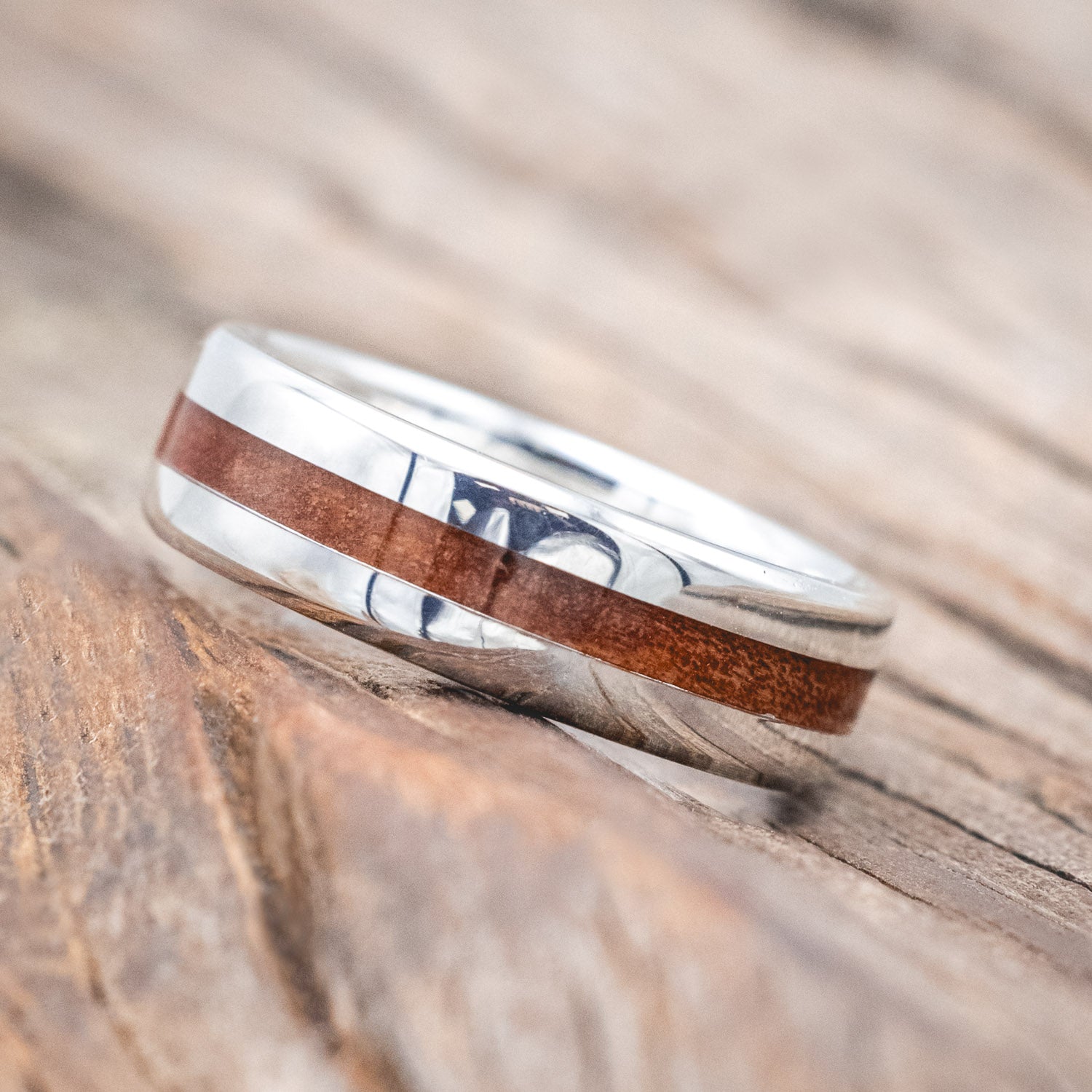 "NIRVANA" - CENTERED REDWOOD WEDDING RING-Staghead Designs