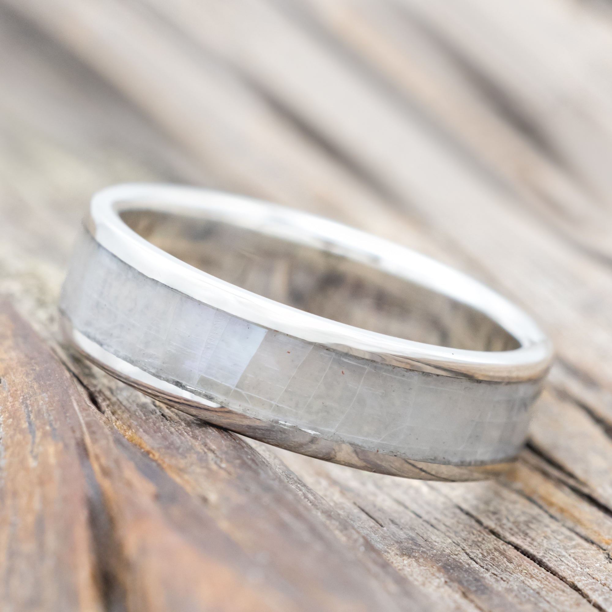 "RAINIER" - MOTHER OF PEARL WEDDING RING-Staghead Designs