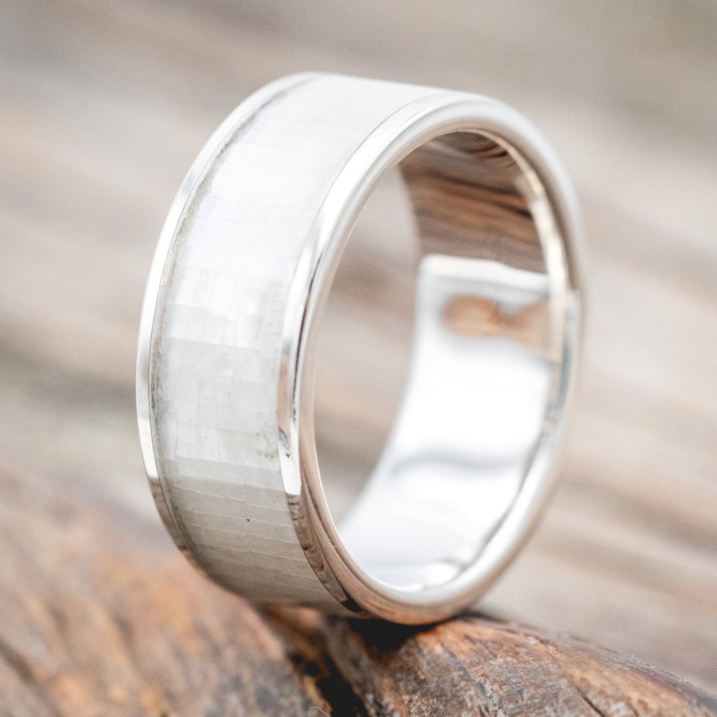 "RAINIER" - MOTHER OF PEARL WEDDING RING-Staghead Designs