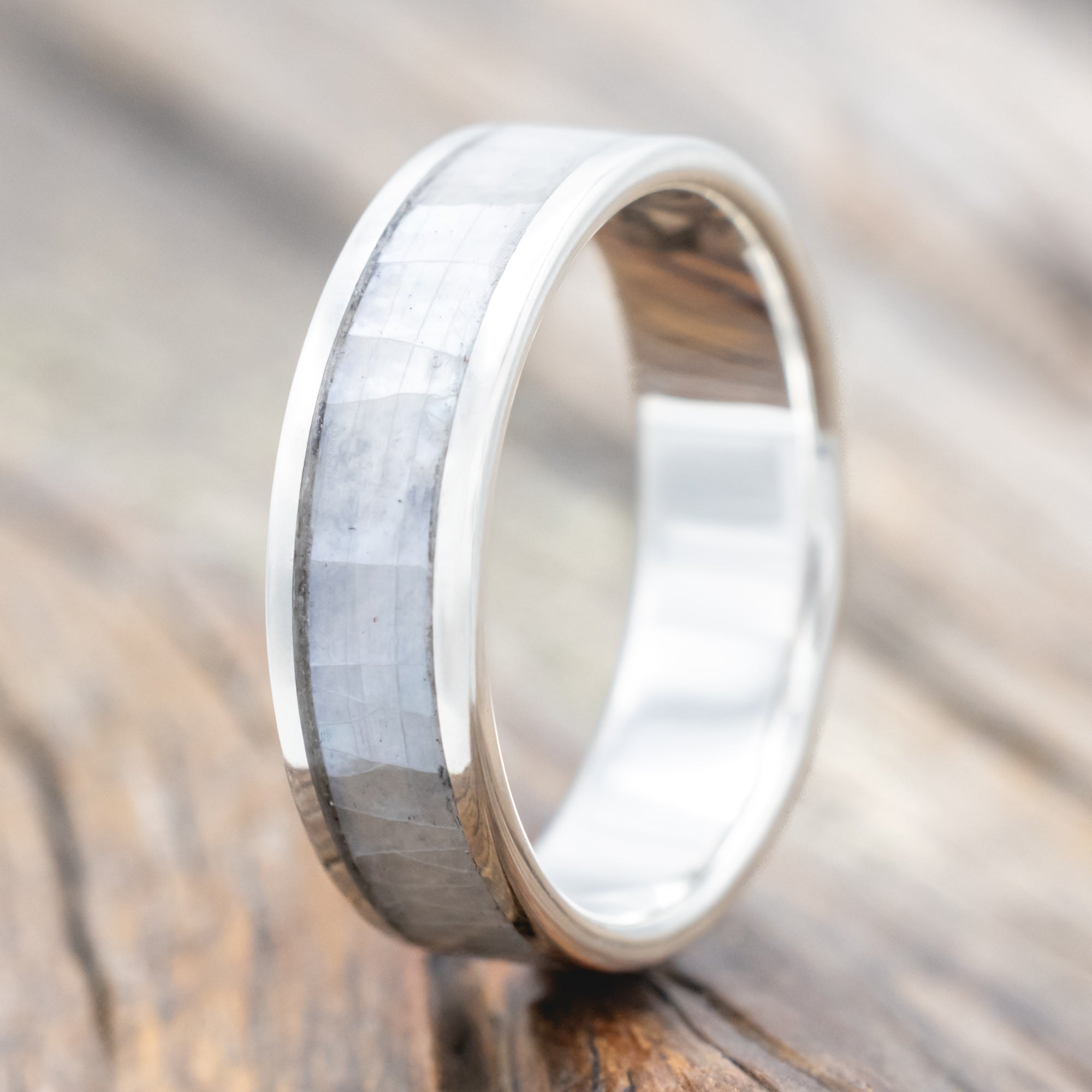 "RAINIER" - MOTHER OF PEARL WEDDING RING-Staghead Designs