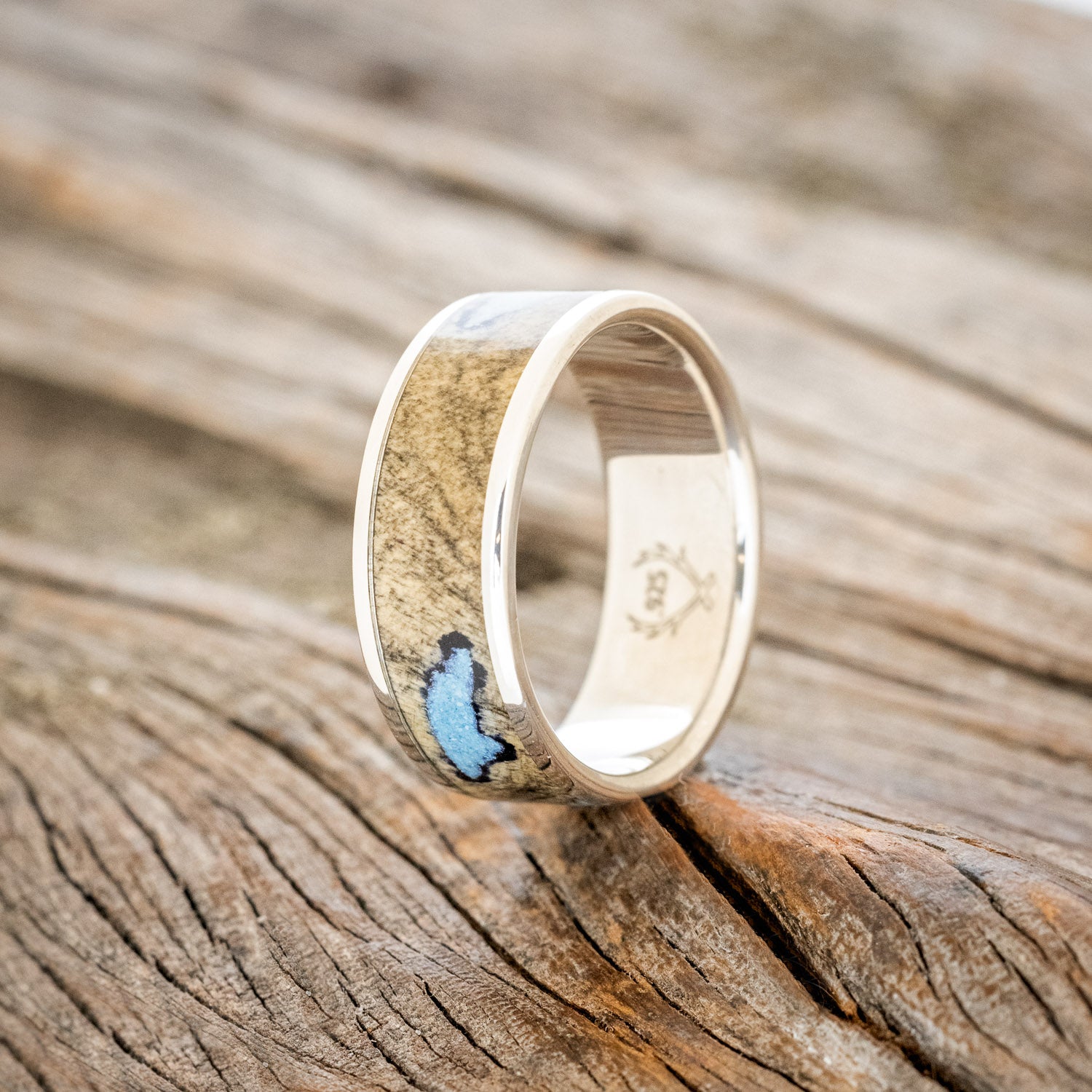 "RAINIER" - BUCKEYE BURL & TURQUOISE WEDDING BAND-7