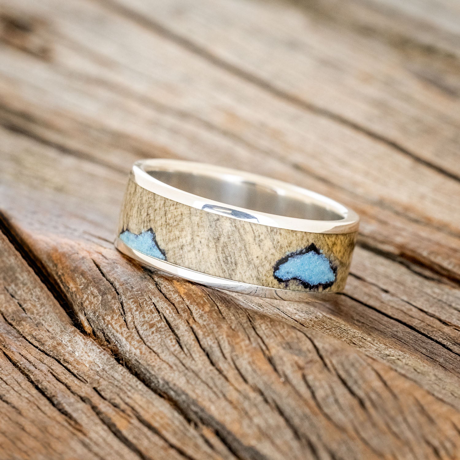 "RAINIER" - BUCKEYE BURL & TURQUOISE WEDDING BAND-8
