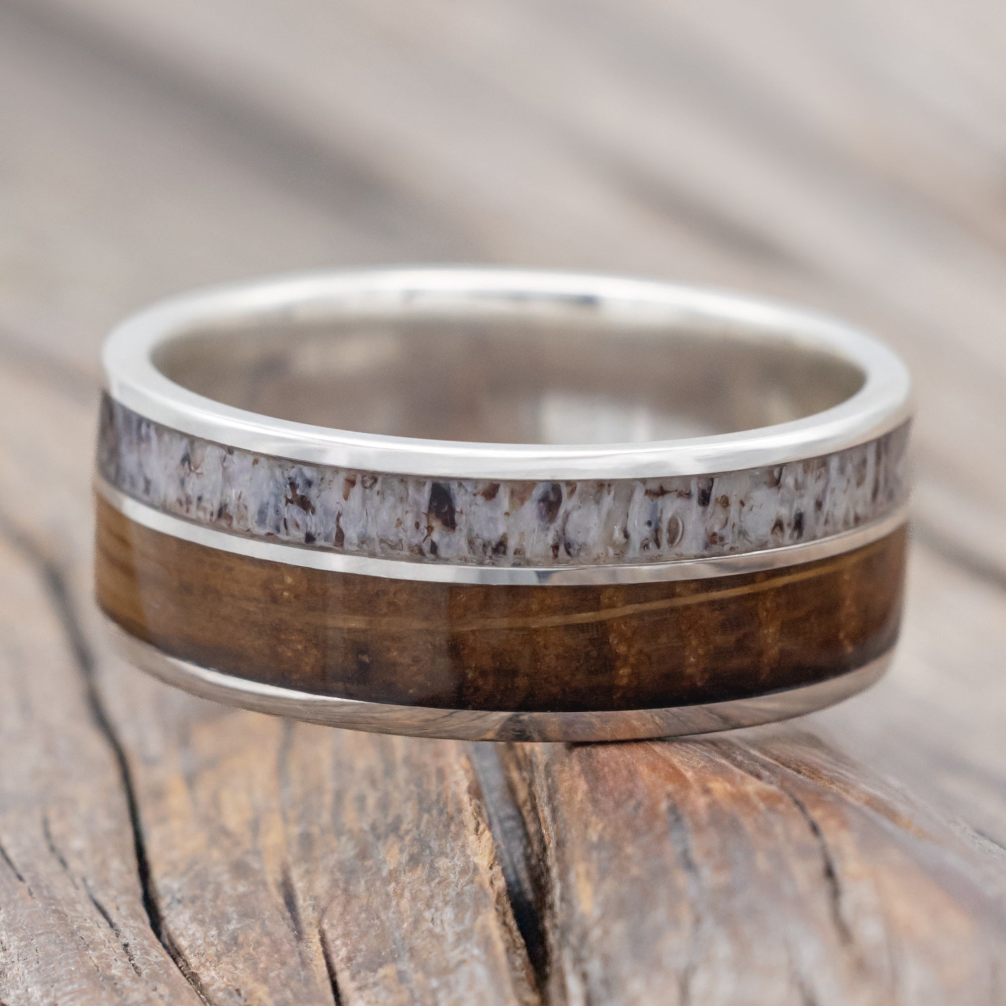 "RAPTOR" - TWO INLAY WEDDING BAND-Staghead Designs
