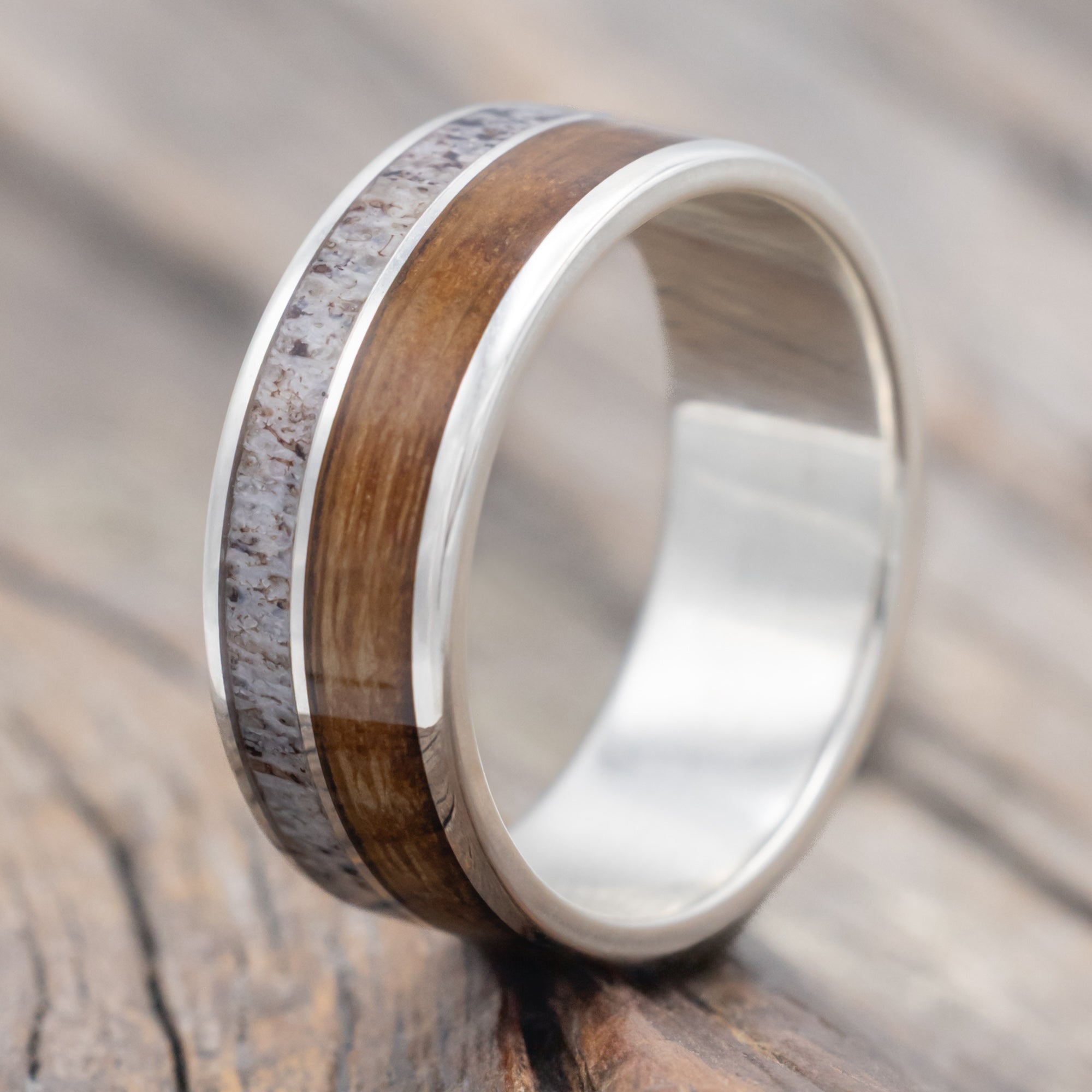 "RAPTOR" - TWO INLAY WEDDING BAND-Staghead Designs