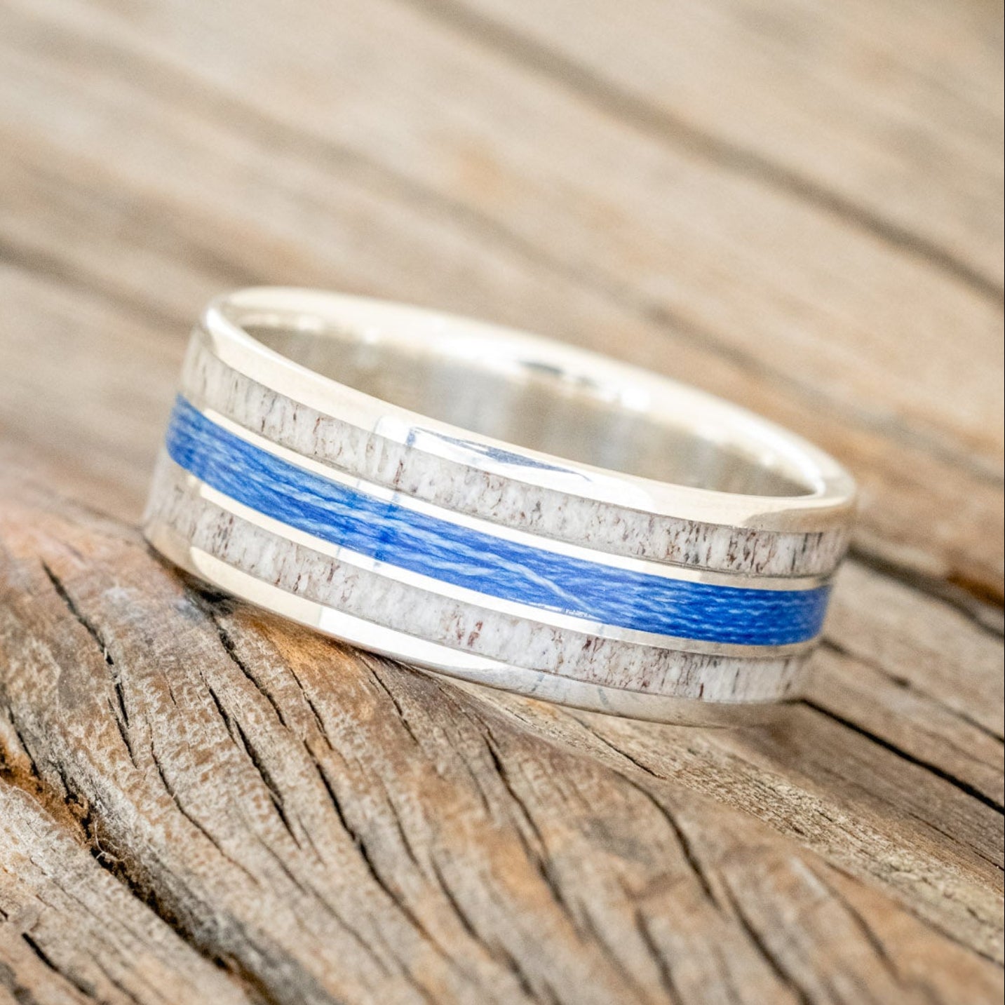 "RIO" - ANTLER & BLUE FISHING LINE WEDDING BAND-5
