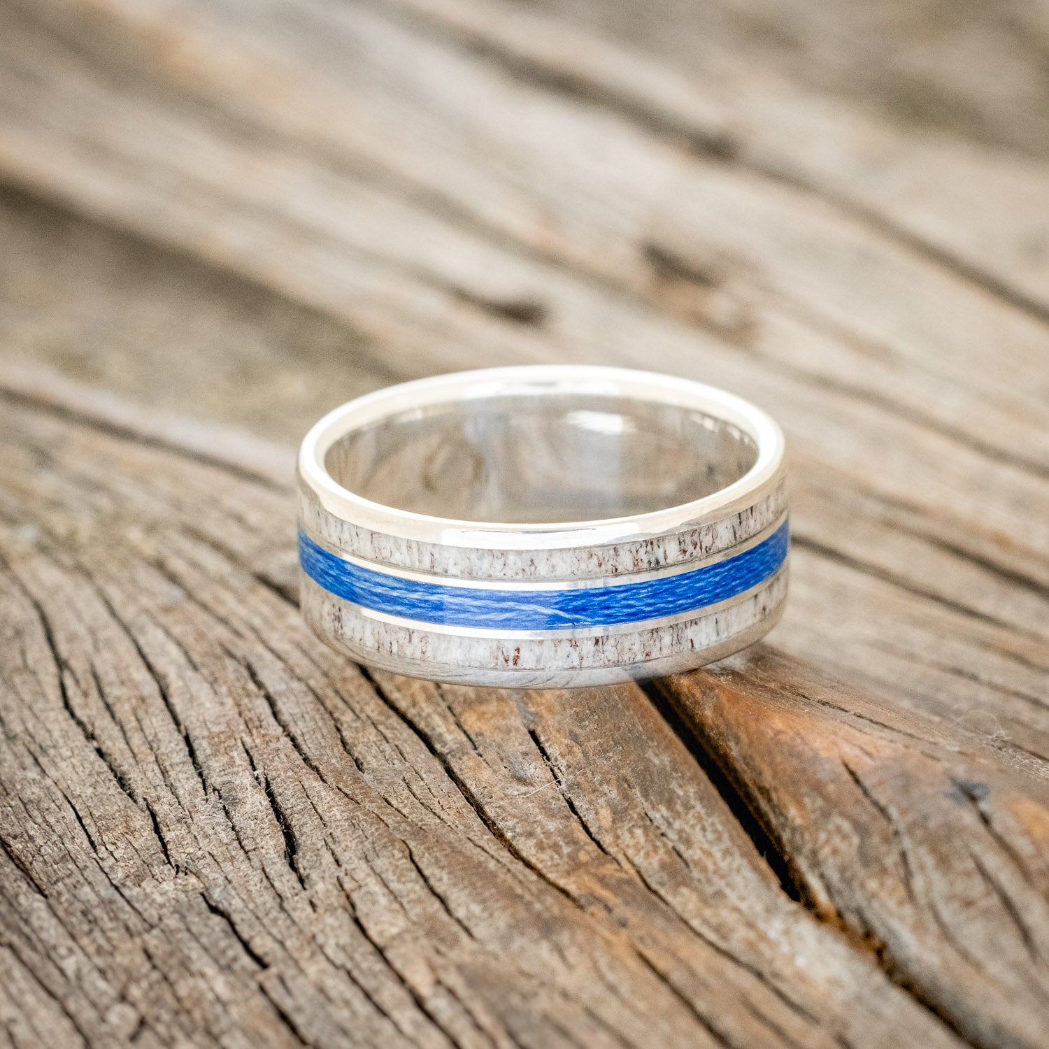 "RIO" - ANTLER & BLUE FISHING LINE WEDDING BAND-6
