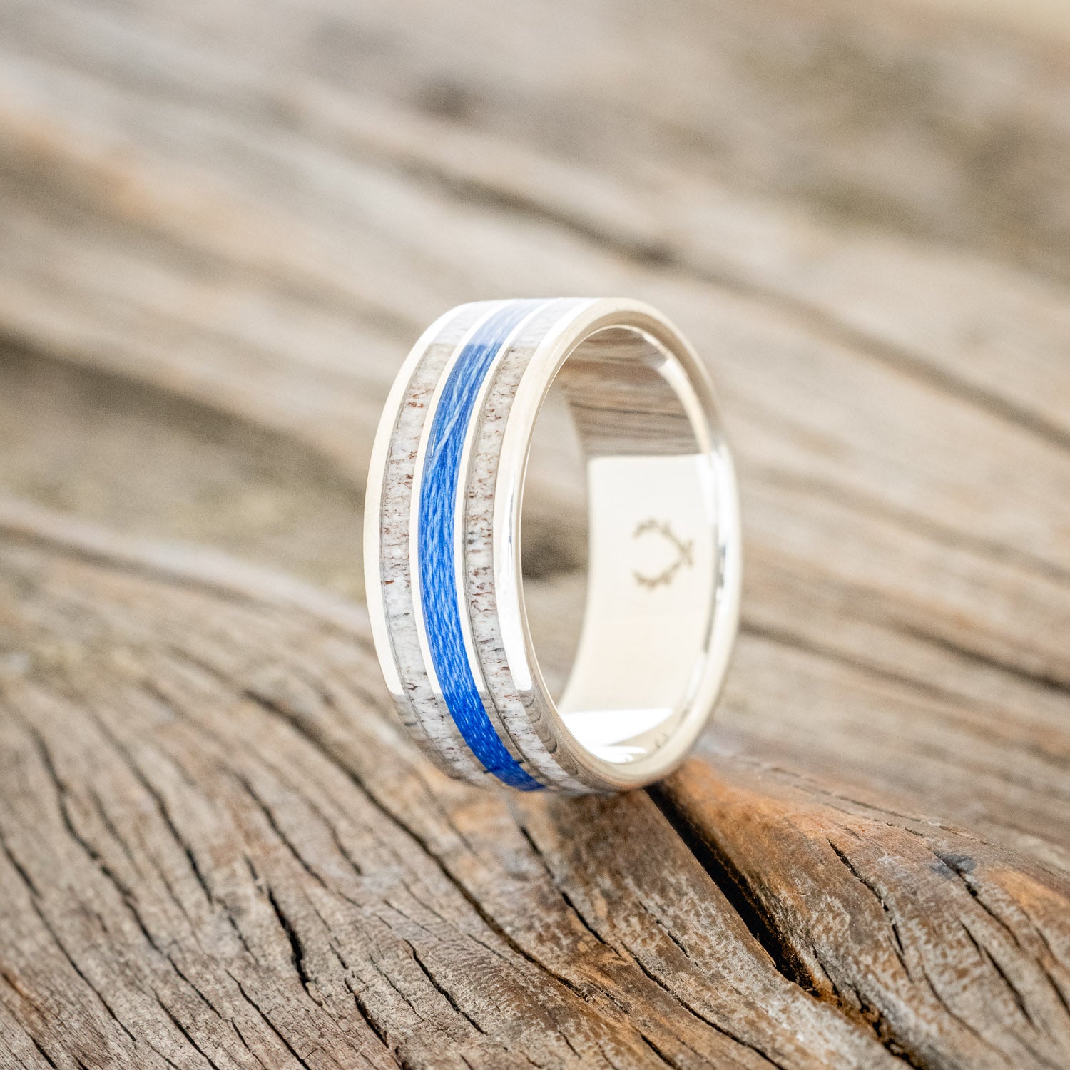 "RIO" - ANTLER & BLUE FISHING LINE WEDDING BAND-4