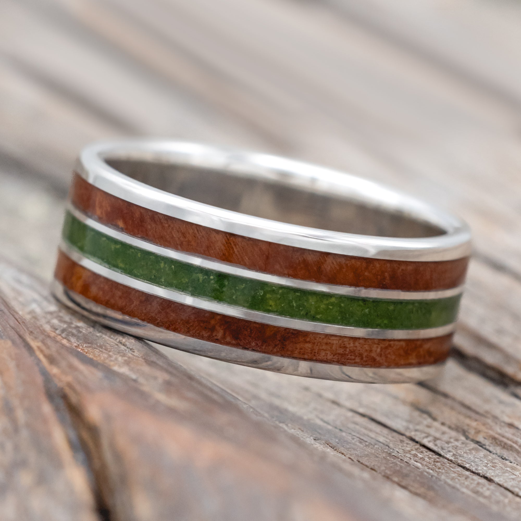 "RIO" - REDWOOD & MOSS WEDDING BAND-Staghead Designs