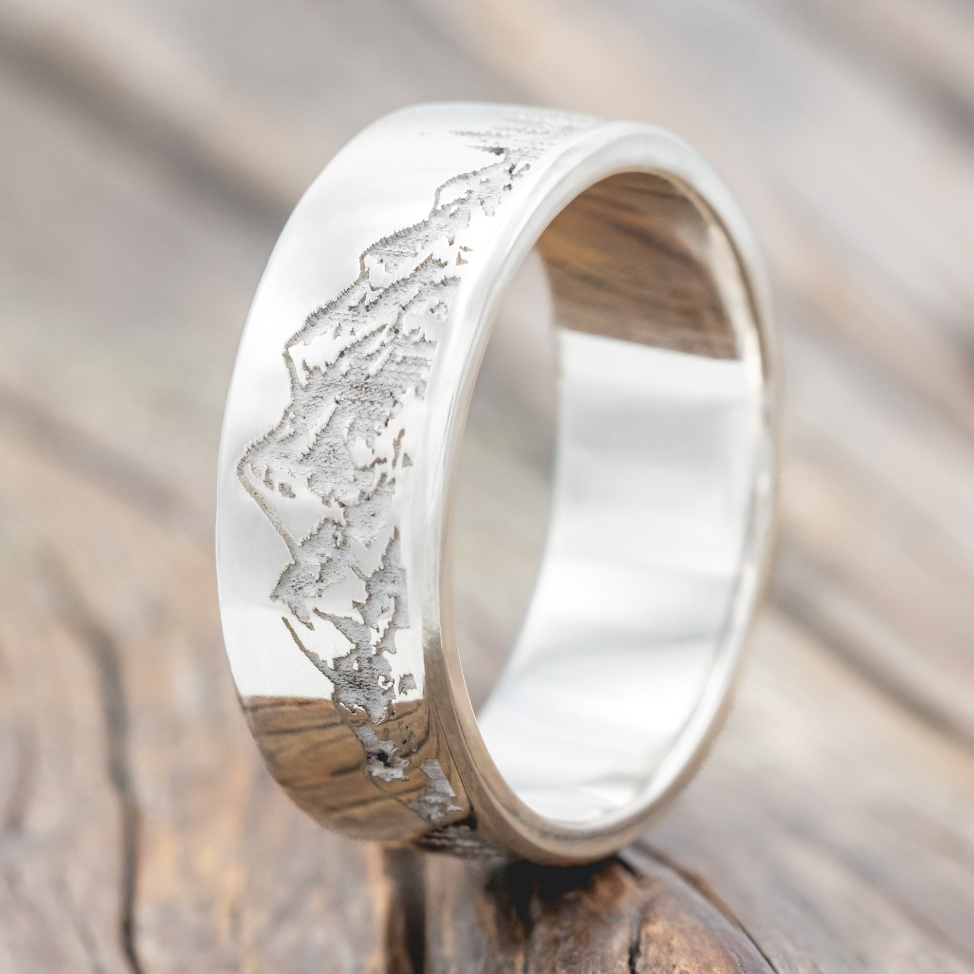 "ROSS" - MOUNTAIN & FOREST ENGRAVED WEDDING BAND-Staghead Designs