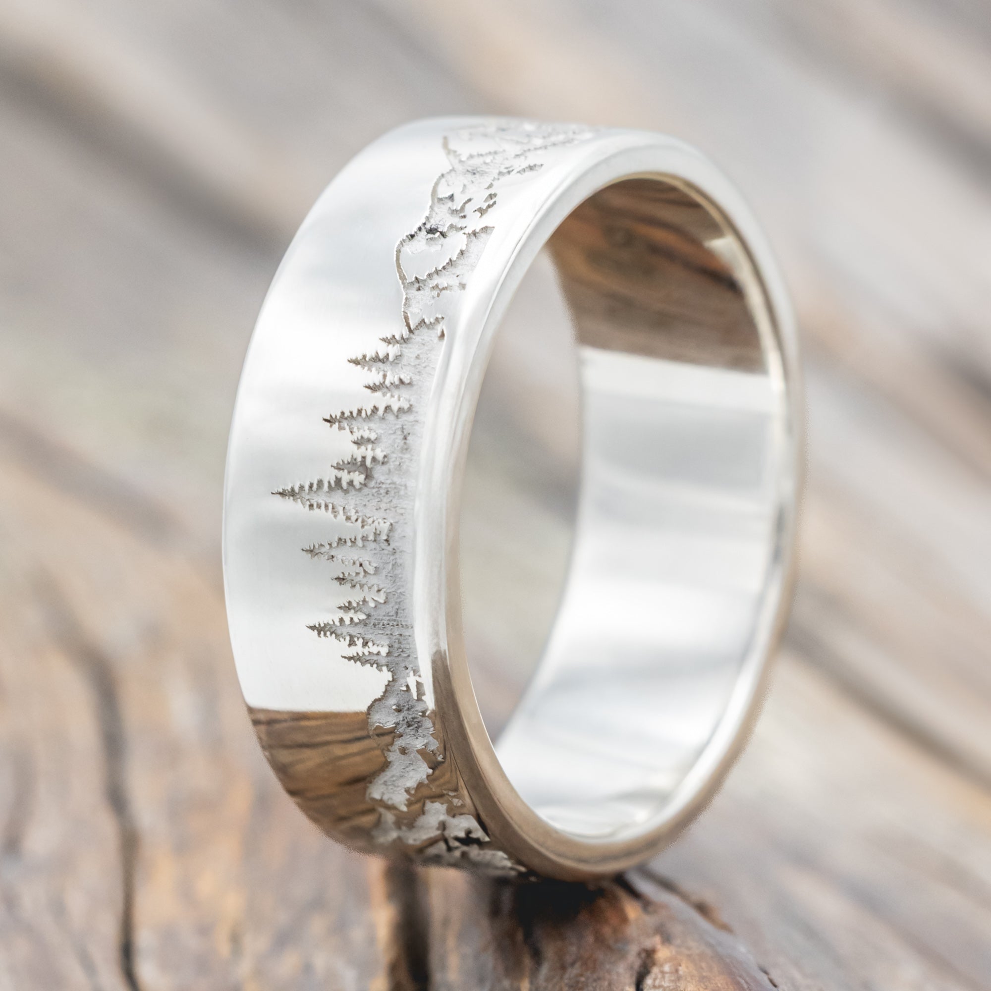 "ROSS" - MOUNTAIN & FOREST ENGRAVED WEDDING BAND-Staghead Designs