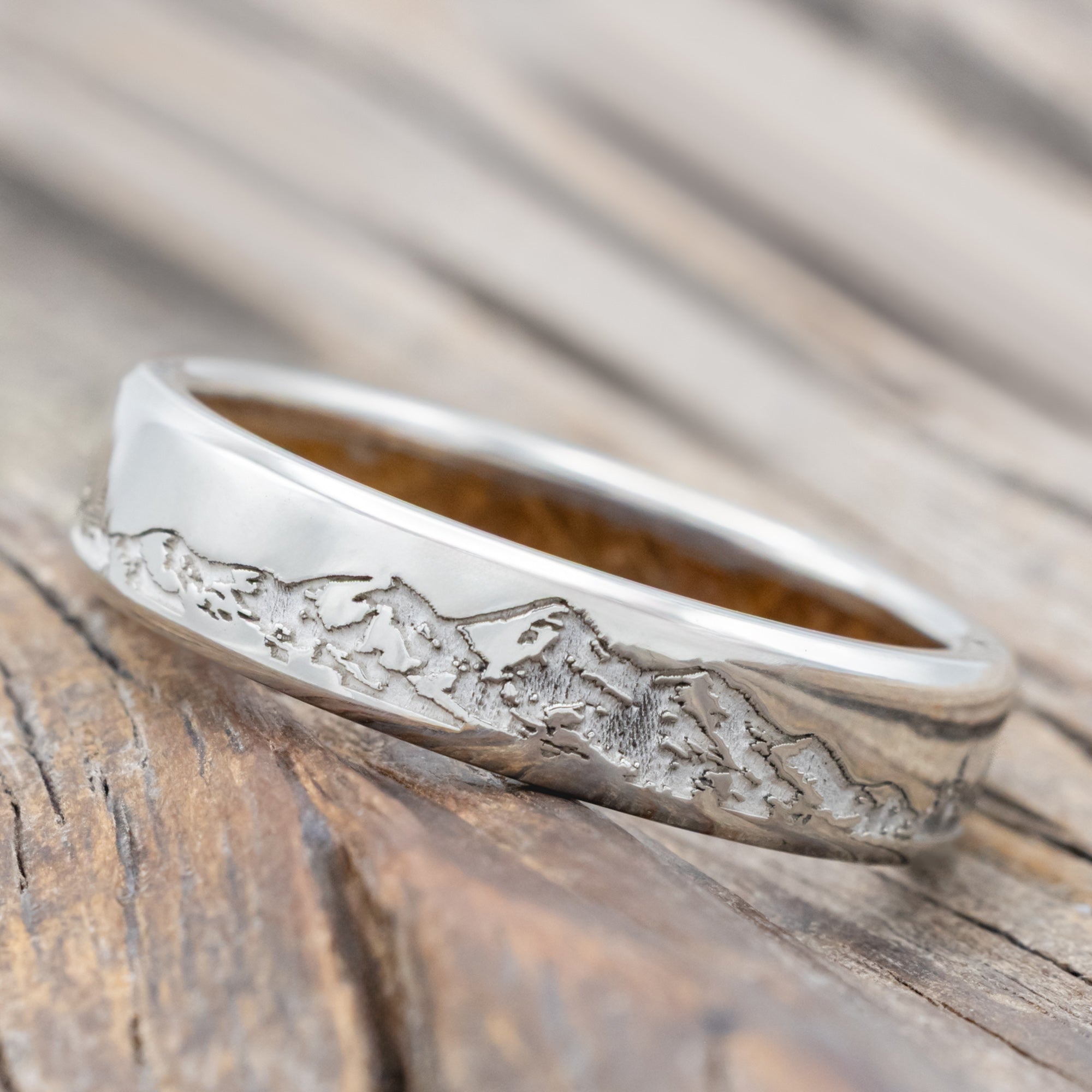 "Ross" - Mountain & Forest Engraved Wedding Band With Custom Lining-Staghead Designs