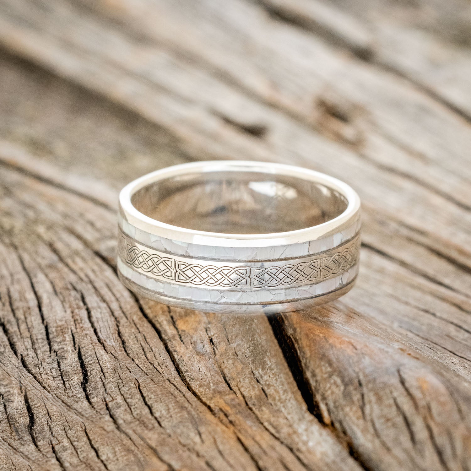 "RYDER" - CELTIC SAILOR'S KNOT ENGRAVED & MOTHER OF PEARL WEDDING RING-9