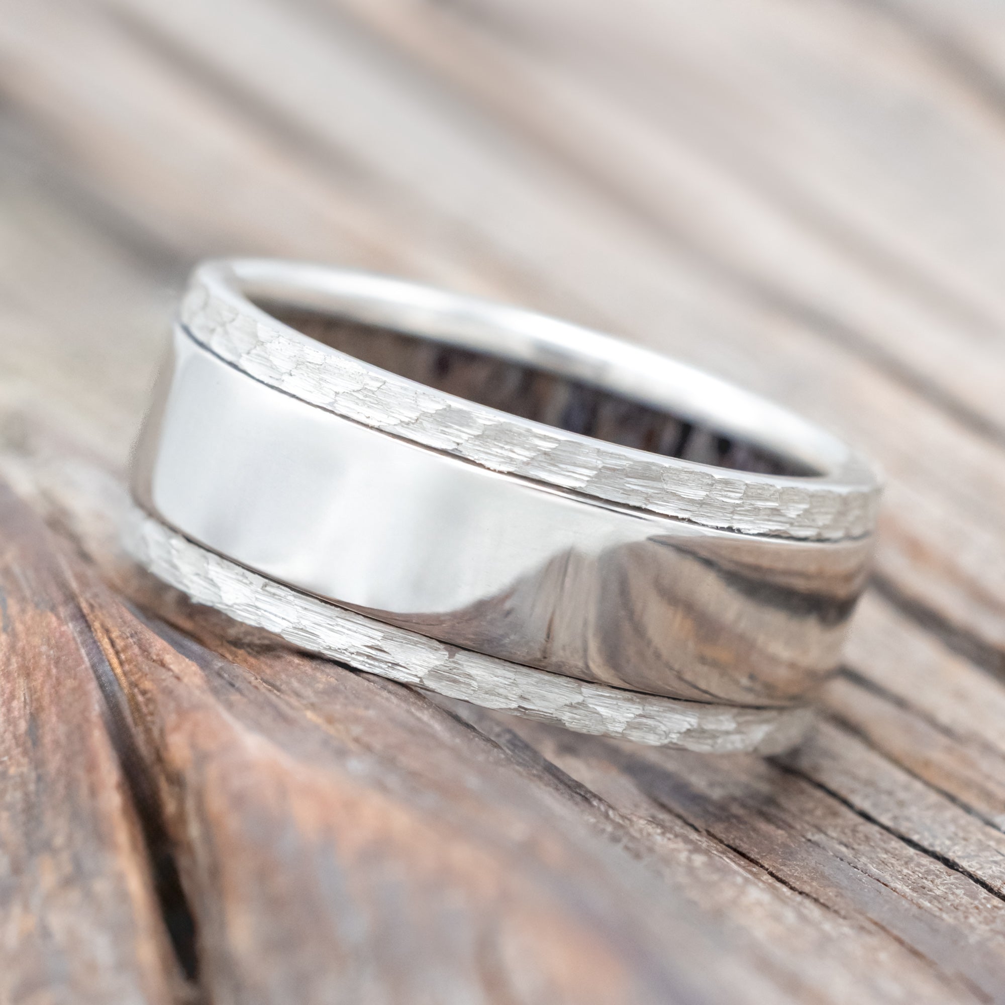 "SEDONA" - ANTLER LINED WEDDING RING WITH HAMMERED EDGES-Staghead Designs