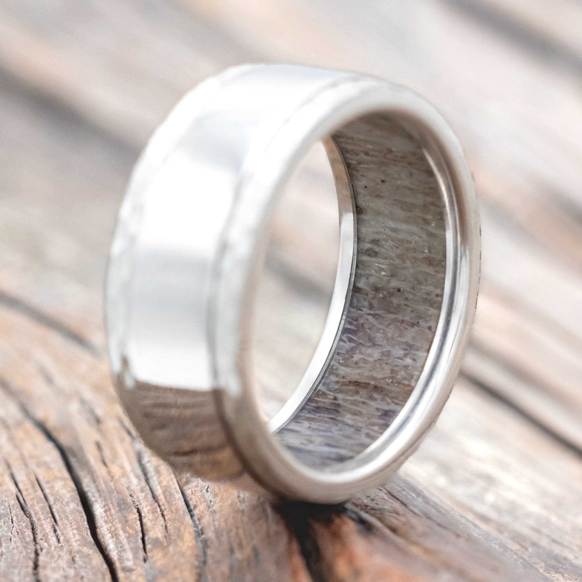 "SEDONA" - ANTLER LINED WEDDING RING WITH HAMMERED EDGES-Staghead Designs