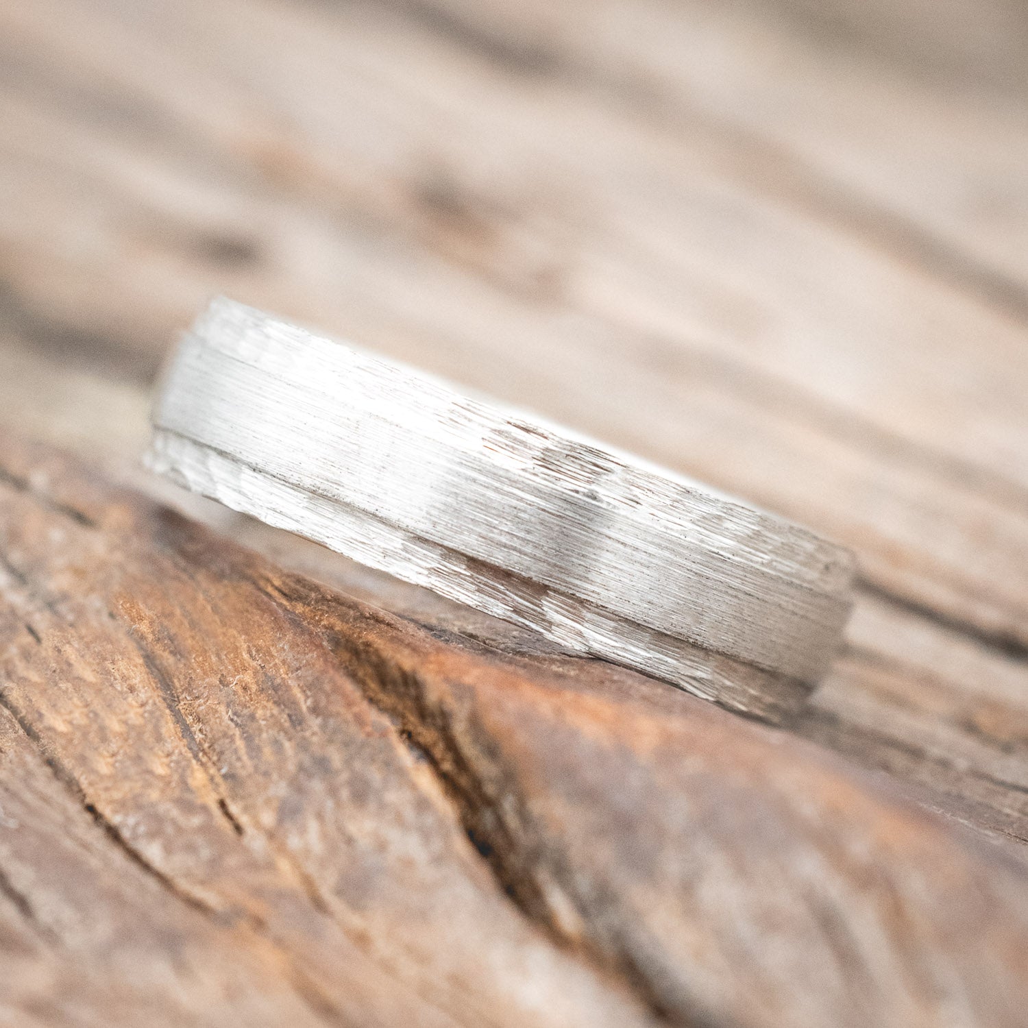 "SEDONA" - RAISED BRUSHED CENTER & HAMMERED EDGES WEDDING BAND-Staghead Designs