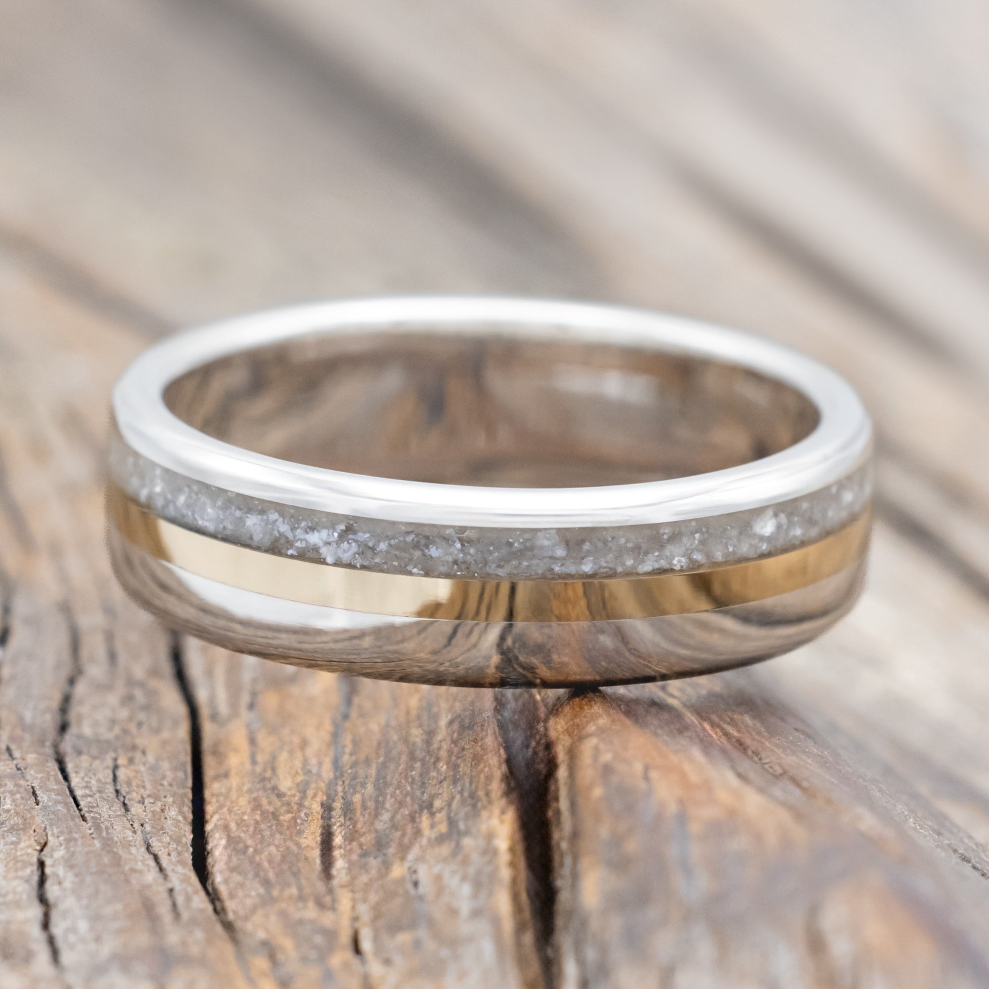 "TANNER" - DIAMOND DUST & 14K GOLD INLAY WEDDING BAND-Staghead Designs